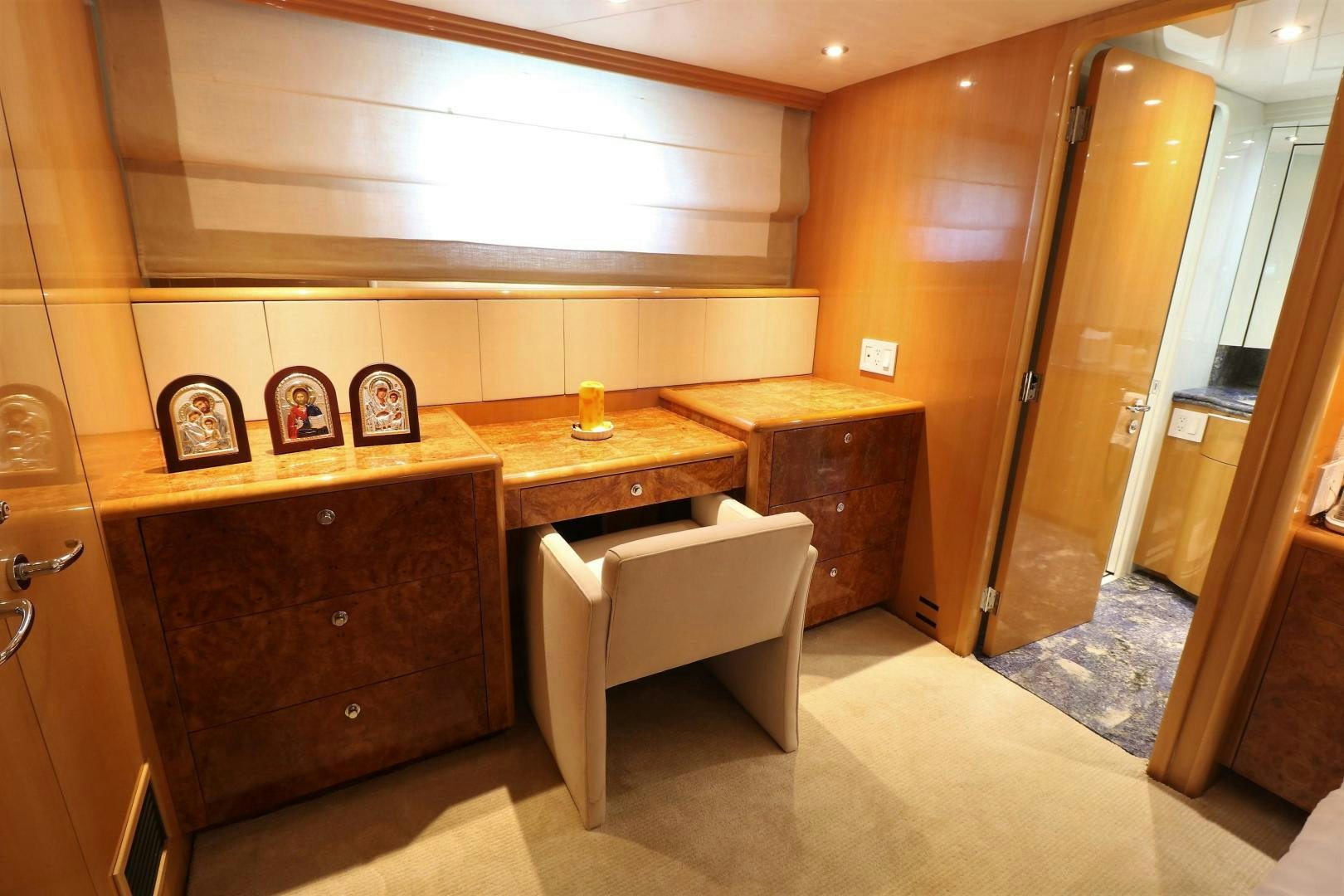 a bathroom with a sink and cabinets aboard No Name Yacht for Sale