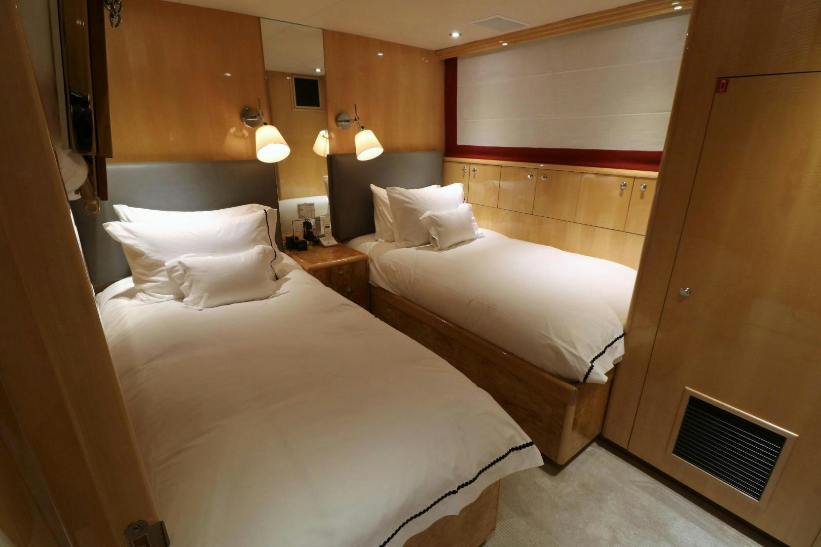a room with two beds aboard No Name Yacht for Sale