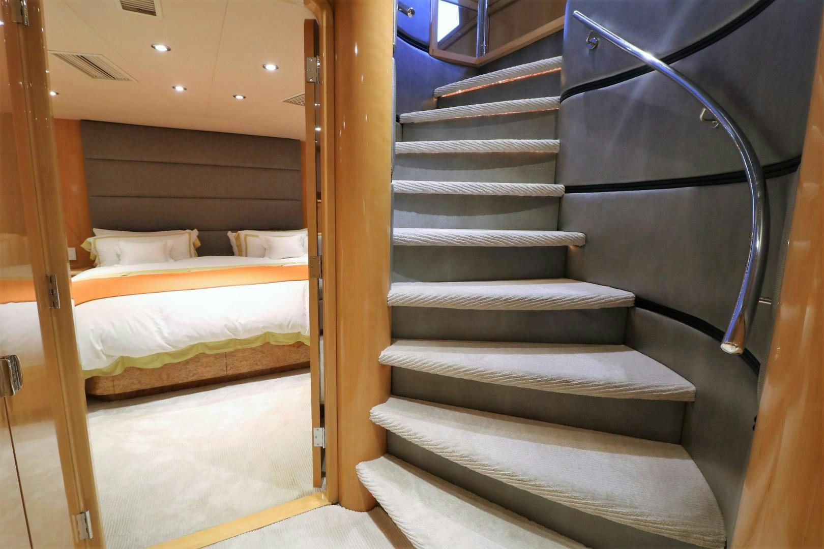 a bunk bed with a metal frame aboard No Name Yacht for Sale