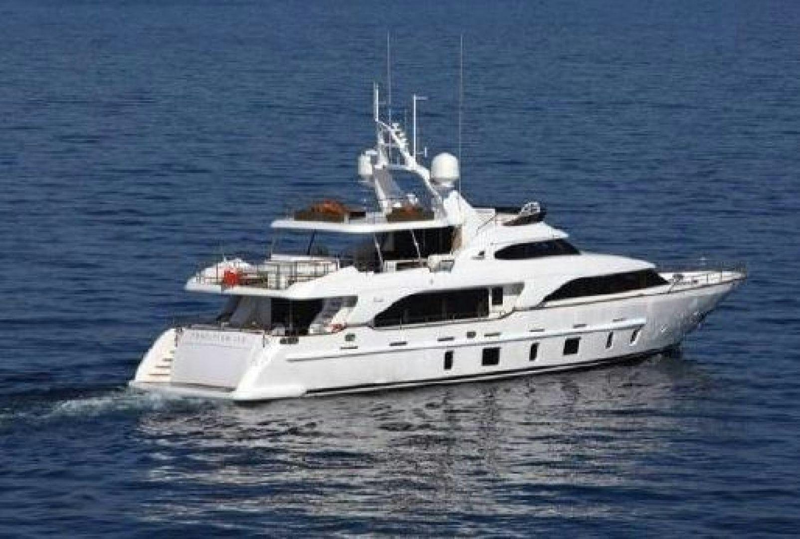 a white yacht in the water aboard No Name Yacht for Sale