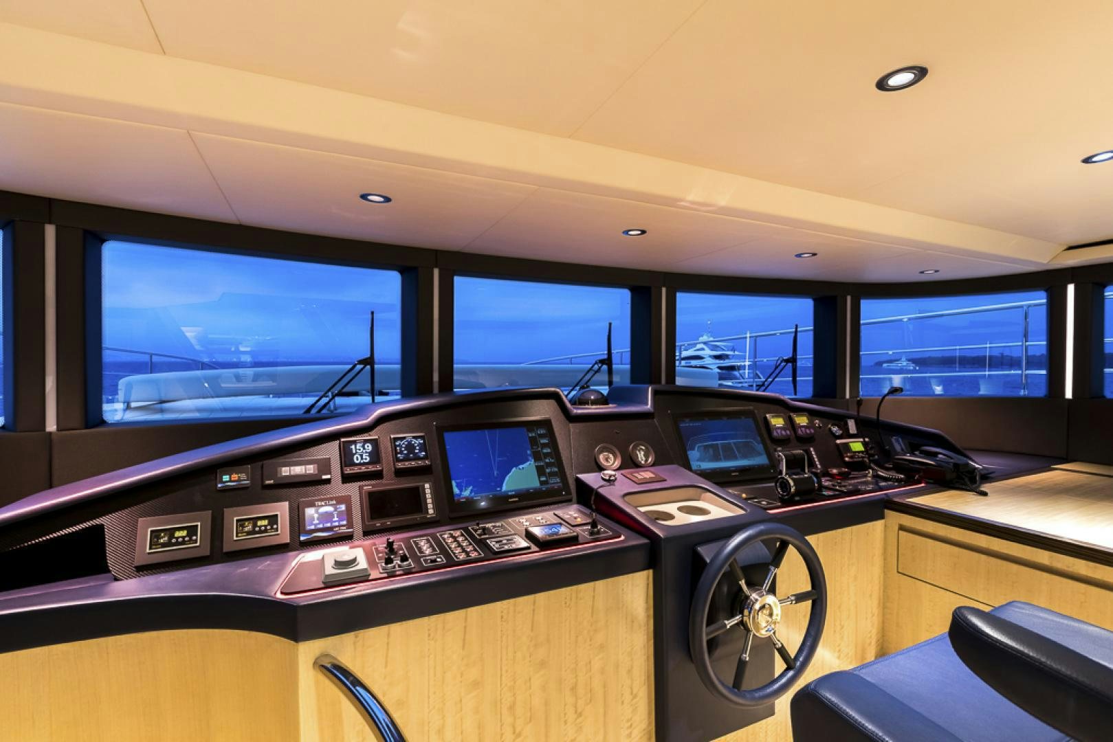 a control panel in a vehicle aboard MAJESTY 100 Yacht for Sale