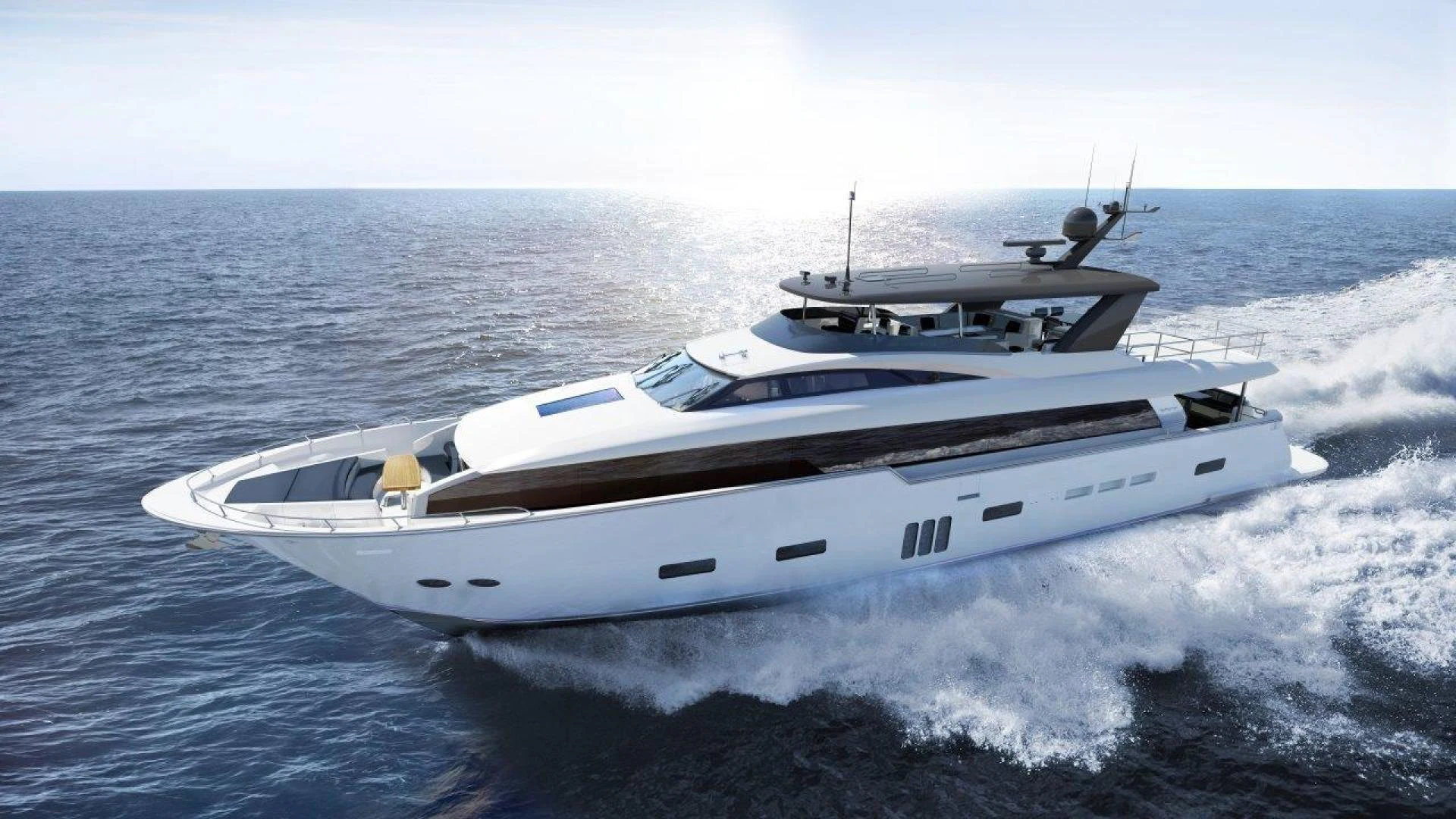 a white yacht on the water aboard 105 RAISED PILOTHOUSE Yacht for Sale