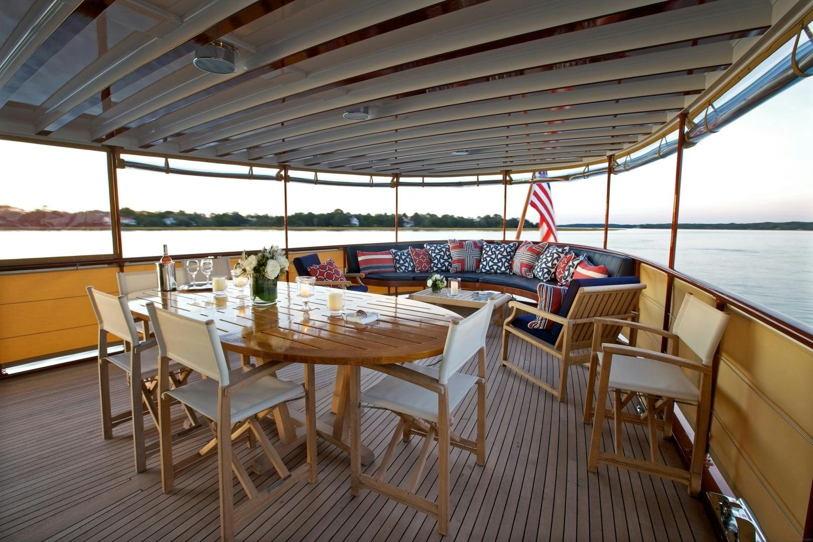 a table set for a meal aboard FREEDOM Yacht for Sale