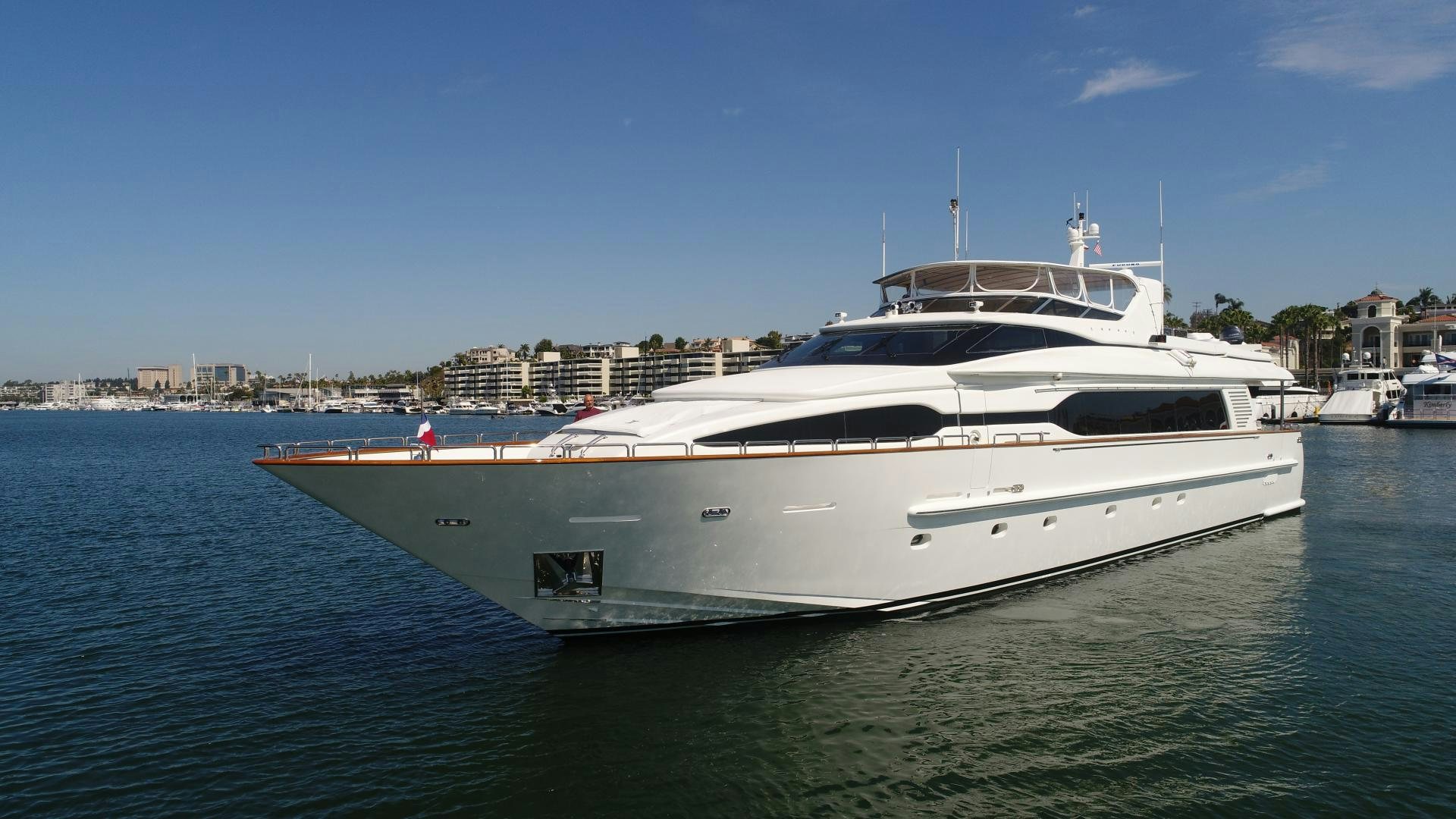 a white yacht in the water aboard ANA’S INSPIRATION Yacht for Sale