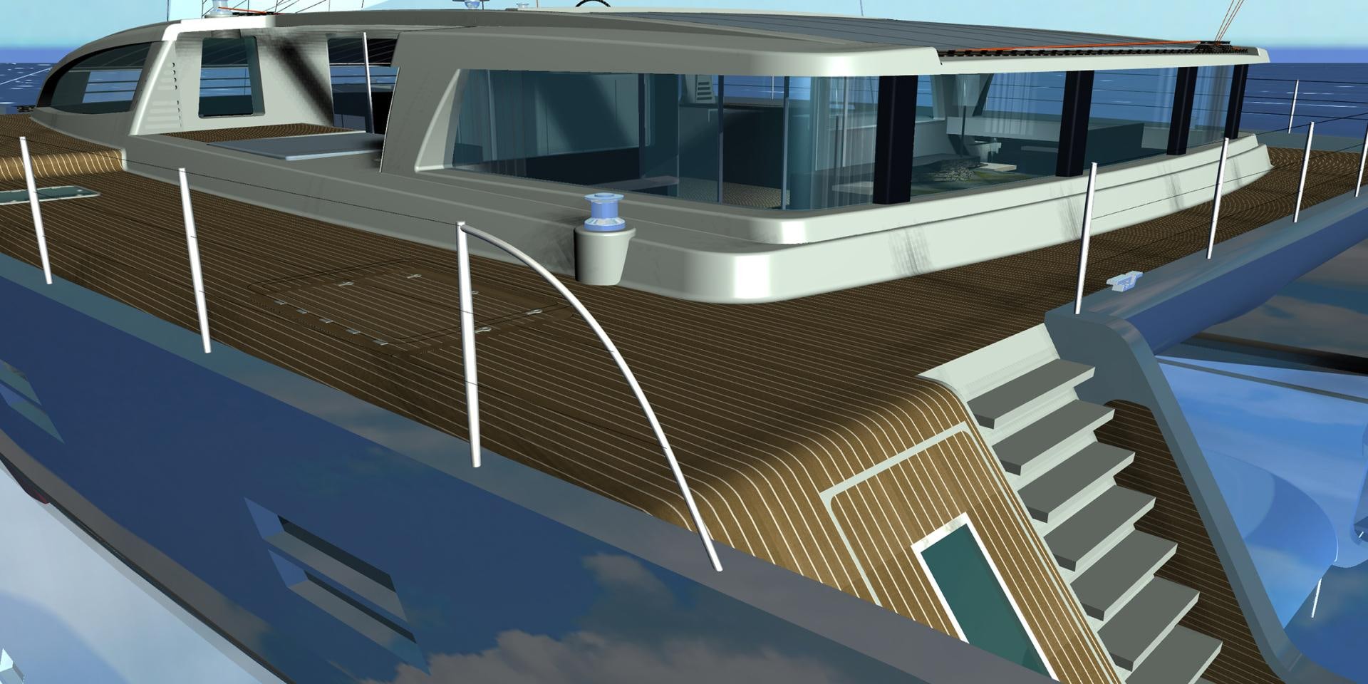 a large white boat aboard SEA VOYAGER 103 Yacht for Sale