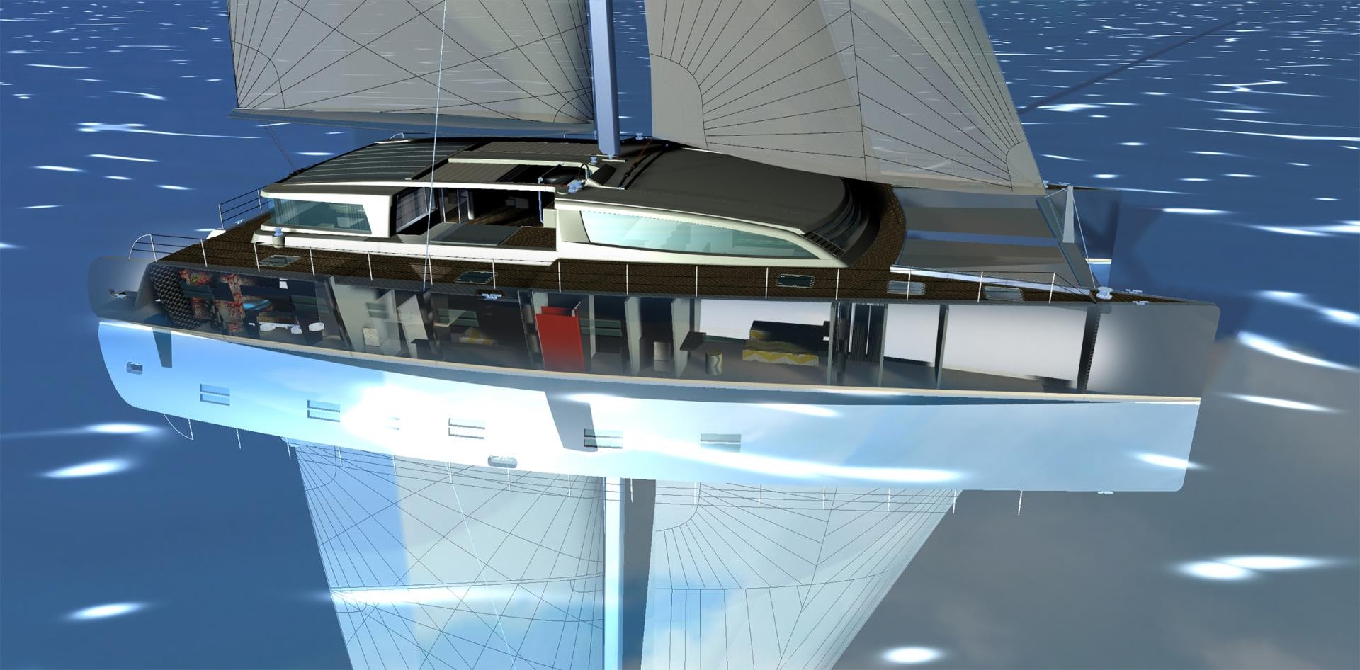 a large white and blue building aboard SEA VOYAGER 103 Yacht for Sale