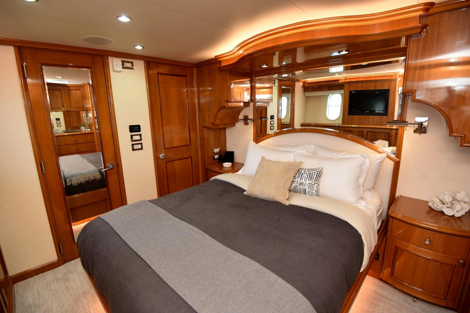 a bed in a room aboard BLUE STEELE Yacht for Sale