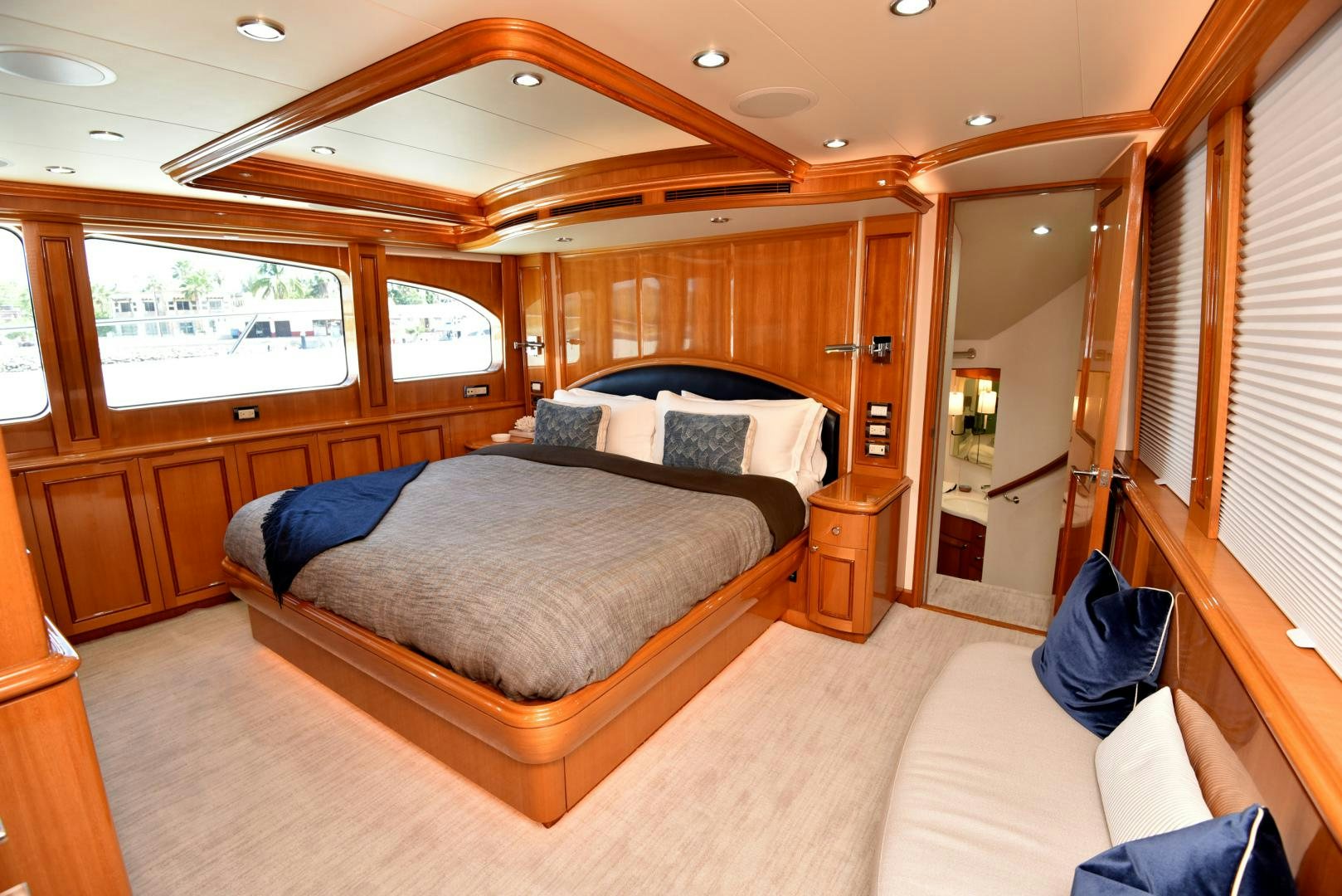 a bedroom with a large bed aboard BLUE STEELE Yacht for Sale