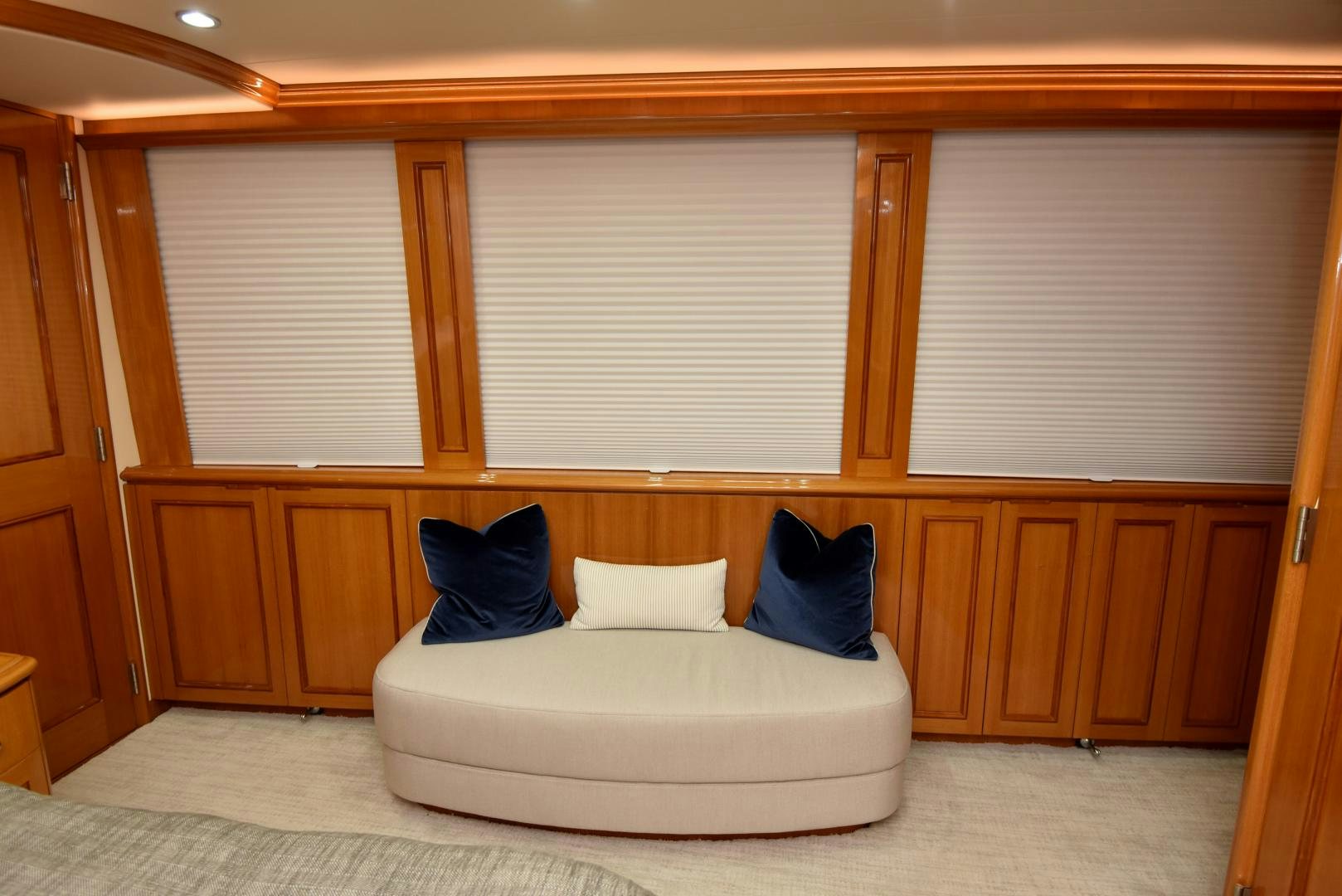 a white couch in a room aboard BLUE STEELE Yacht for Sale