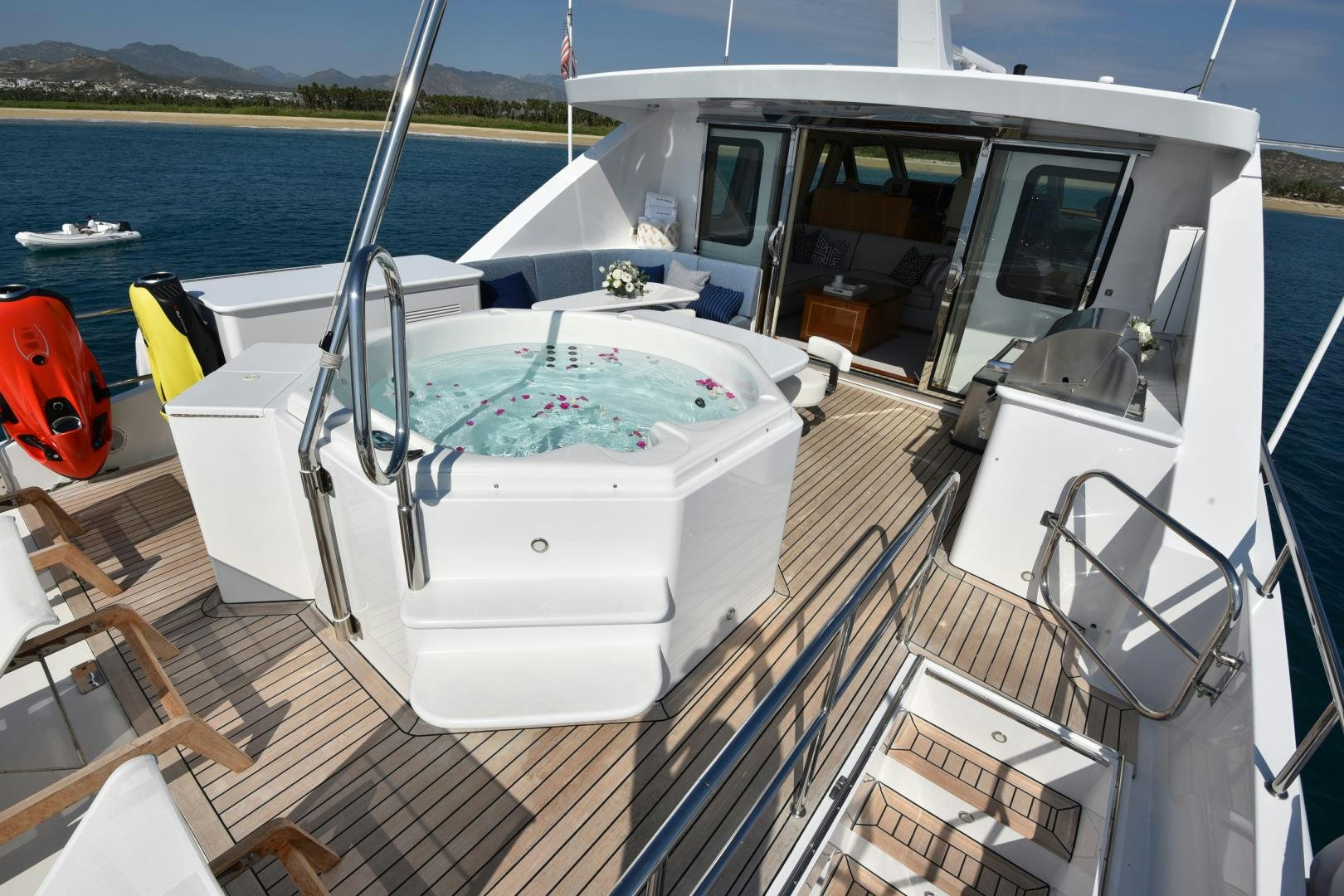 a boat on a deck aboard BLUE STEELE Yacht for Sale