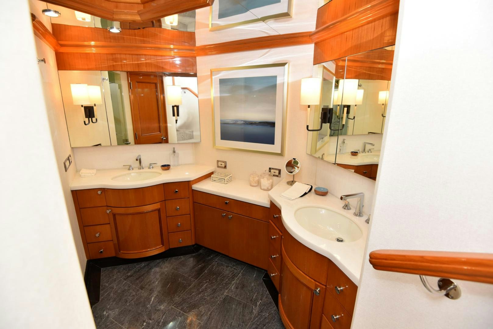 a bathroom with two sinks aboard BLUE STEELE Yacht for Sale