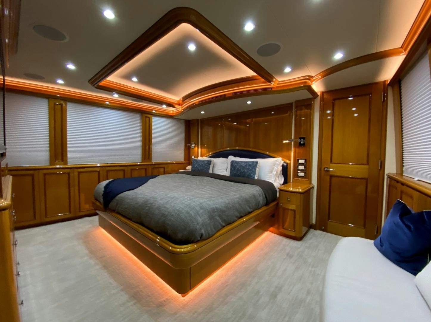 a bedroom with a large bed aboard BLUE STEELE Yacht for Sale