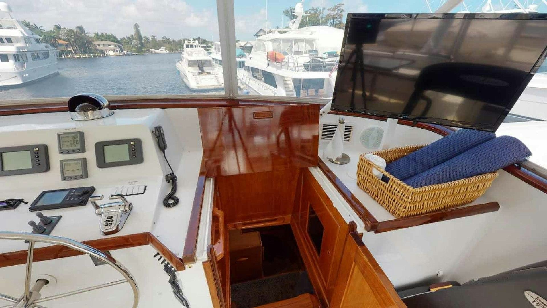a boat with a basket on the front aboard LORELEI Yacht for Sale