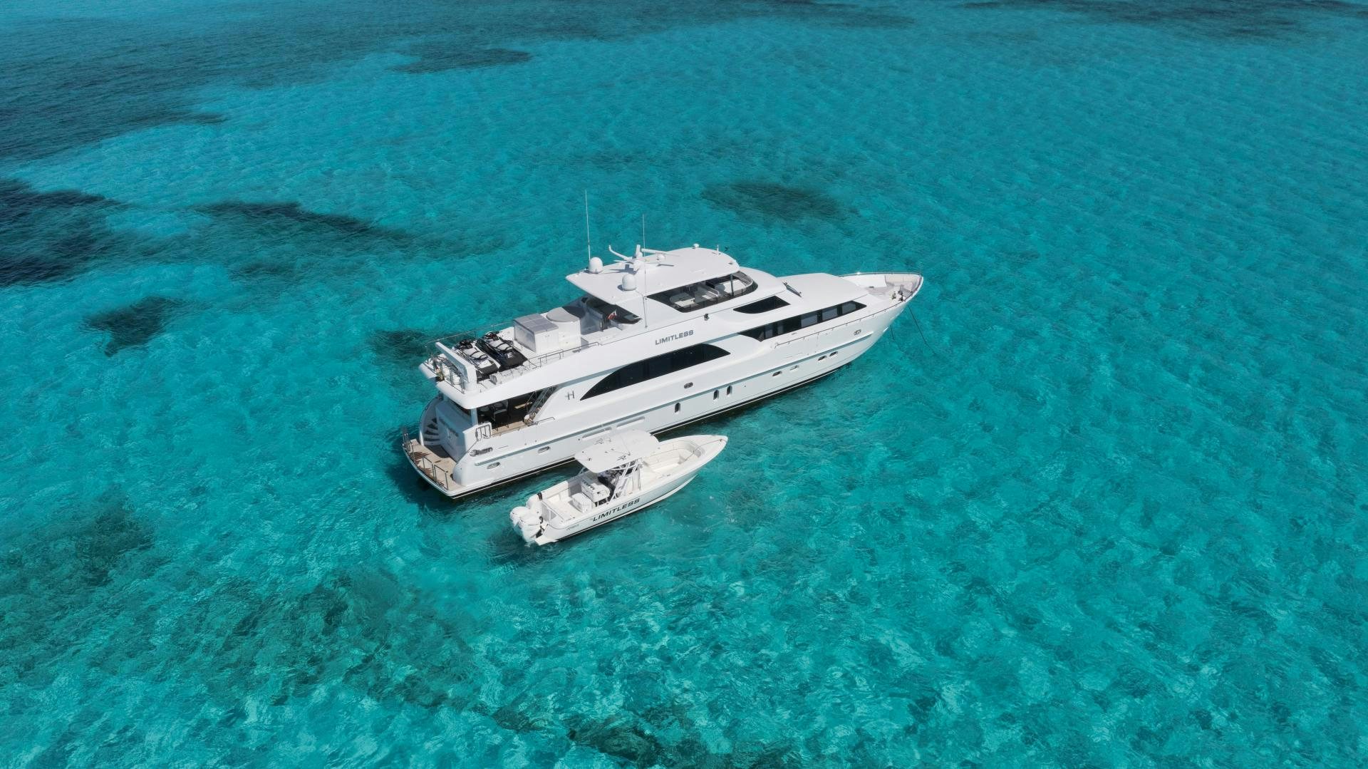a boat in the water aboard LIMITLESS Yacht for Sale