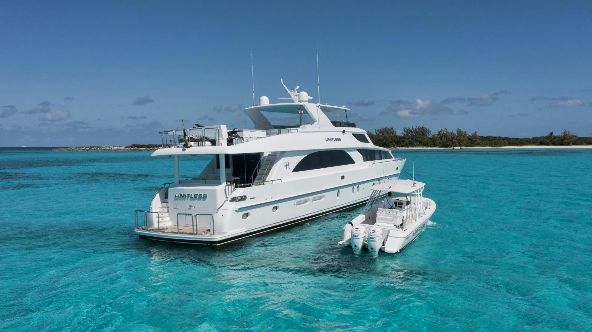 a boat in the water aboard LIMITLESS Yacht for Sale
