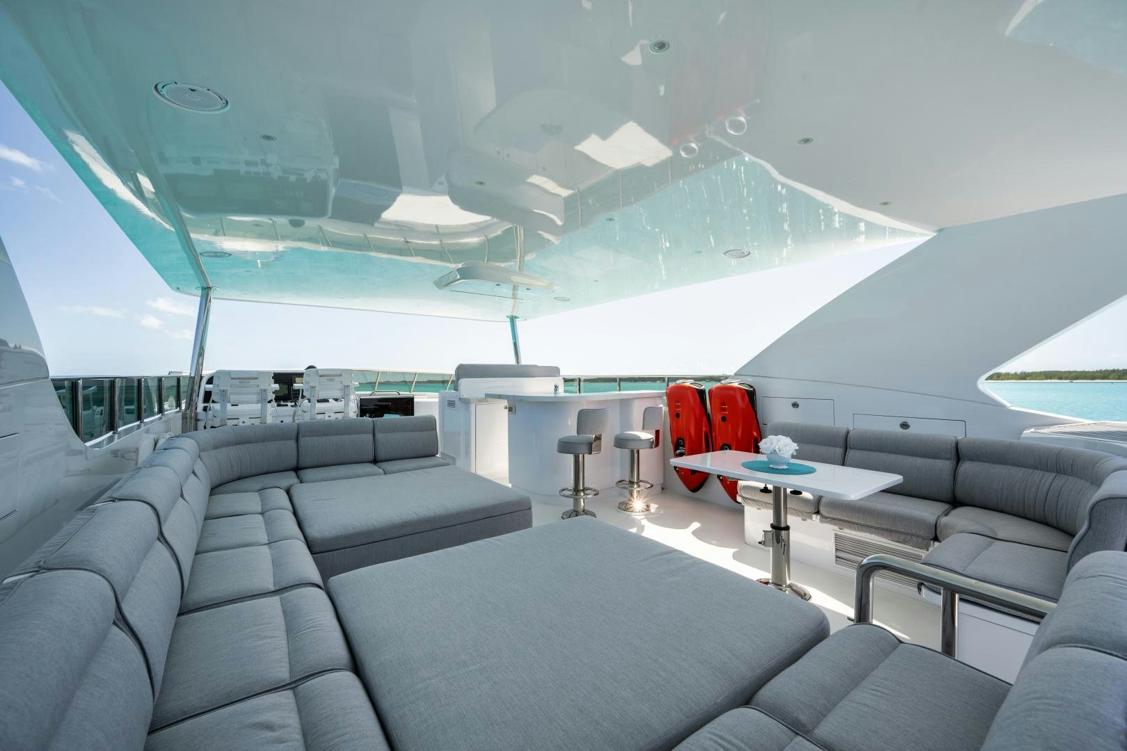 inside of a car aboard LIMITLESS Yacht for Sale
