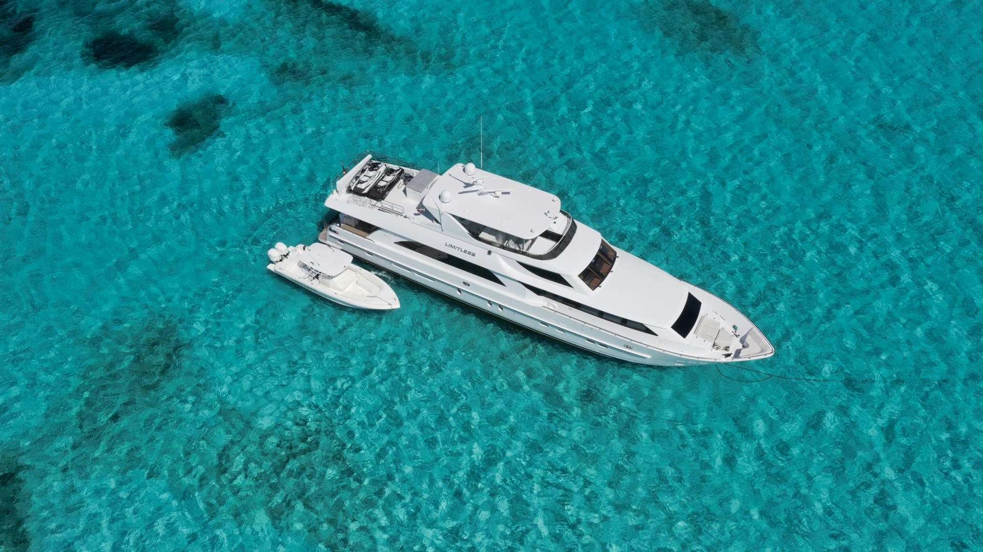a shoe on a patch of grass aboard LIMITLESS Yacht for Sale