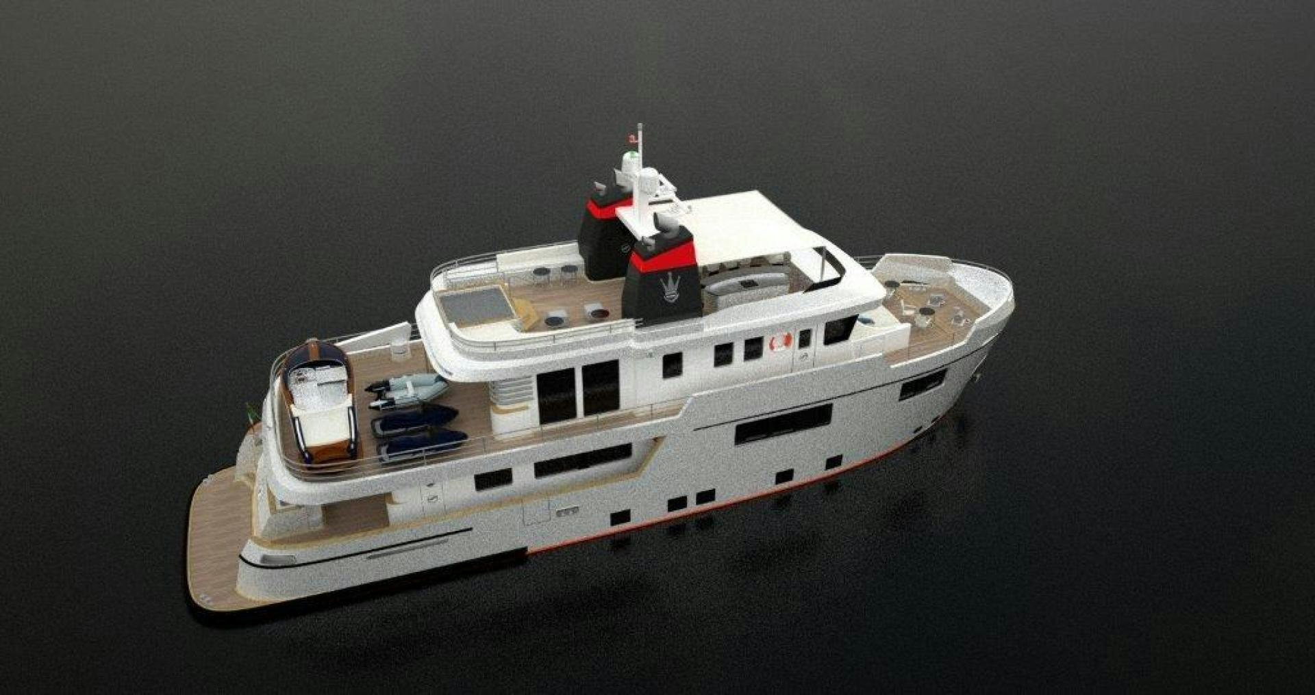 a toy boat on a black surface aboard No Name Yacht for Sale