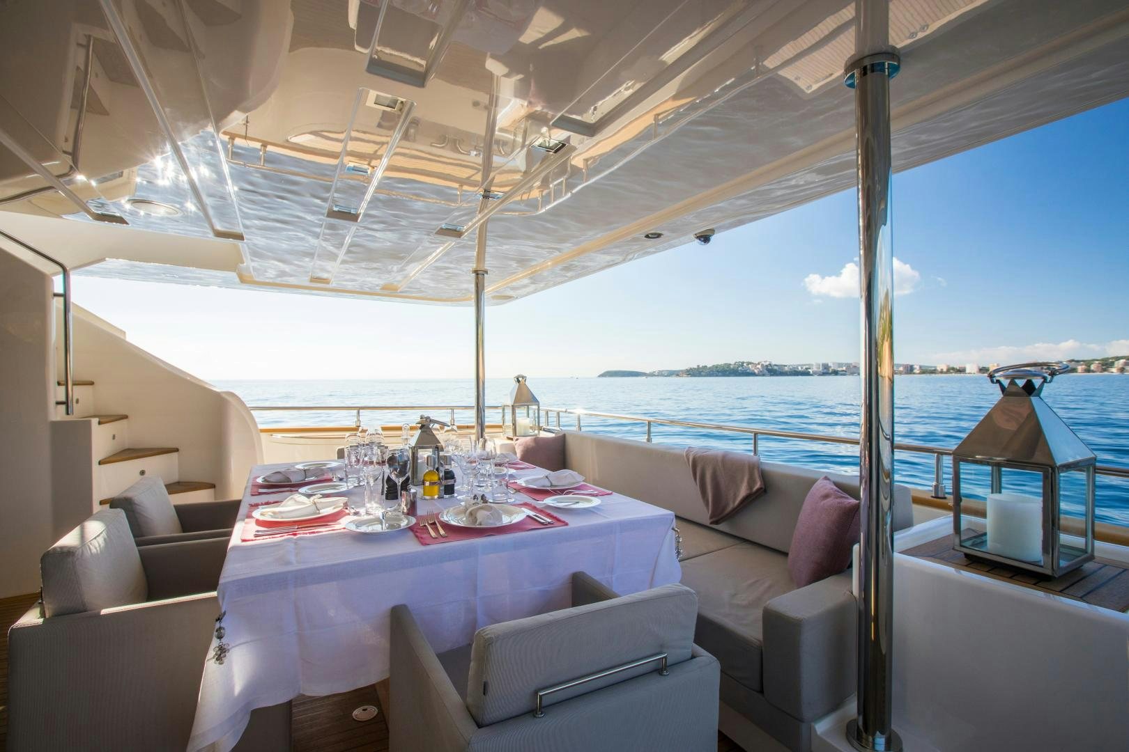 a table on a boat aboard CAMPO VERDE Yacht for Sale