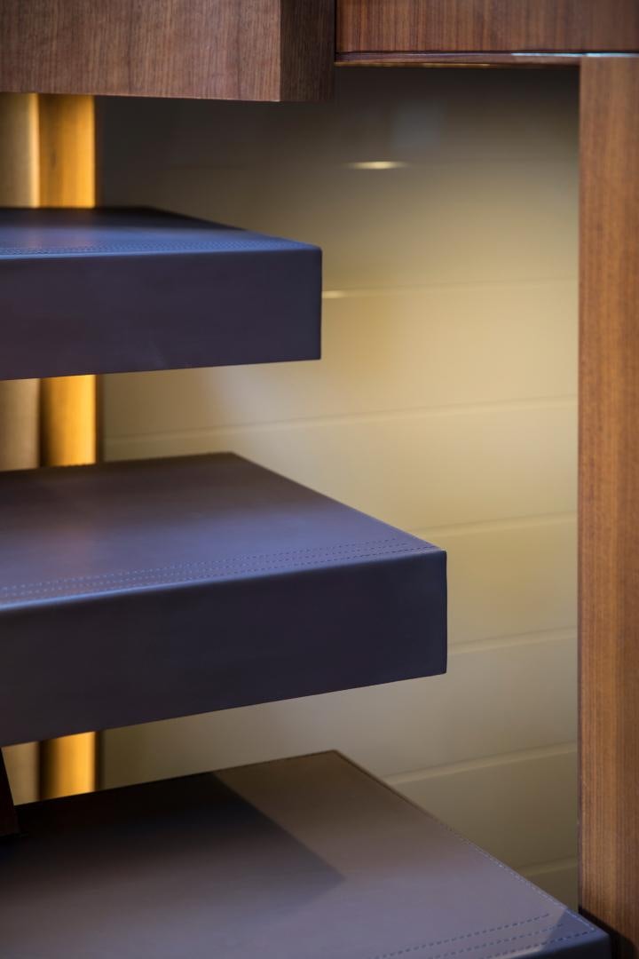 a table with a blue tablecloth aboard CAMPO VERDE Yacht for Sale