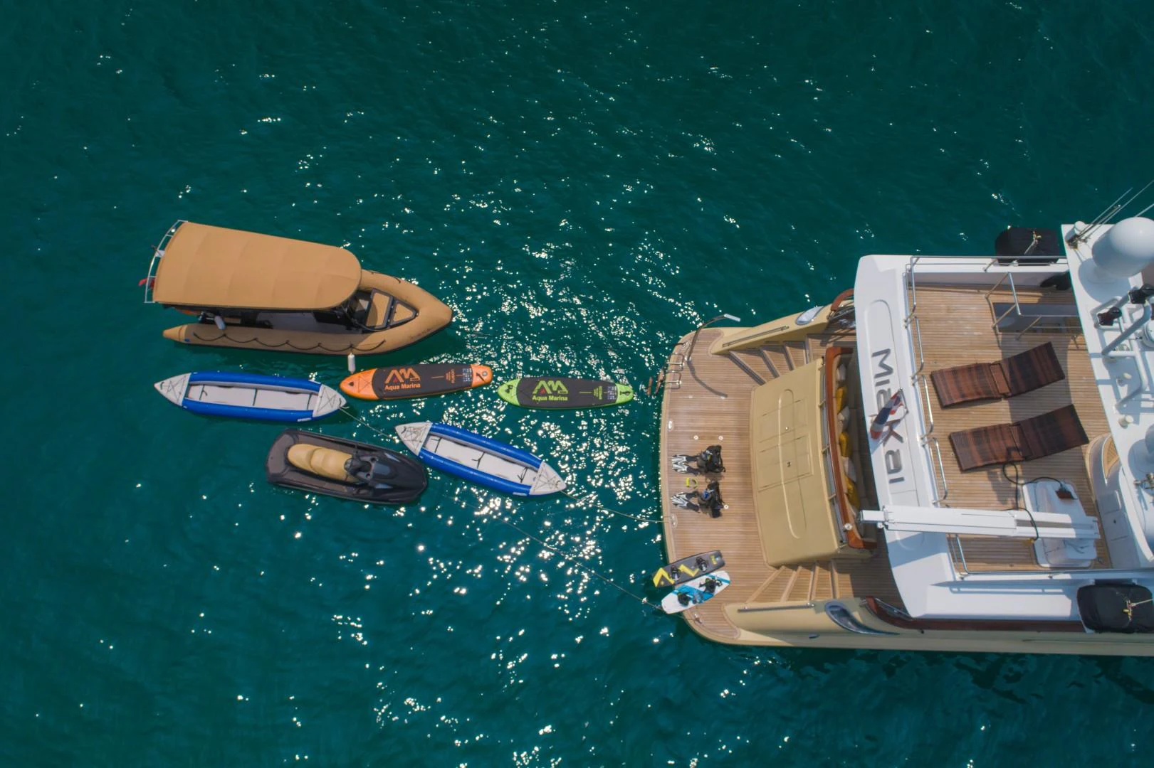 a high angle view of a ship aboard MIA KAI Yacht for Sale