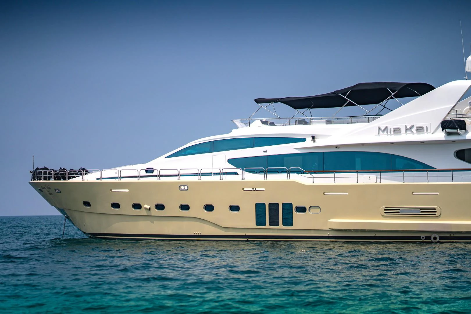 a large white yacht aboard MIA KAI Yacht for Sale