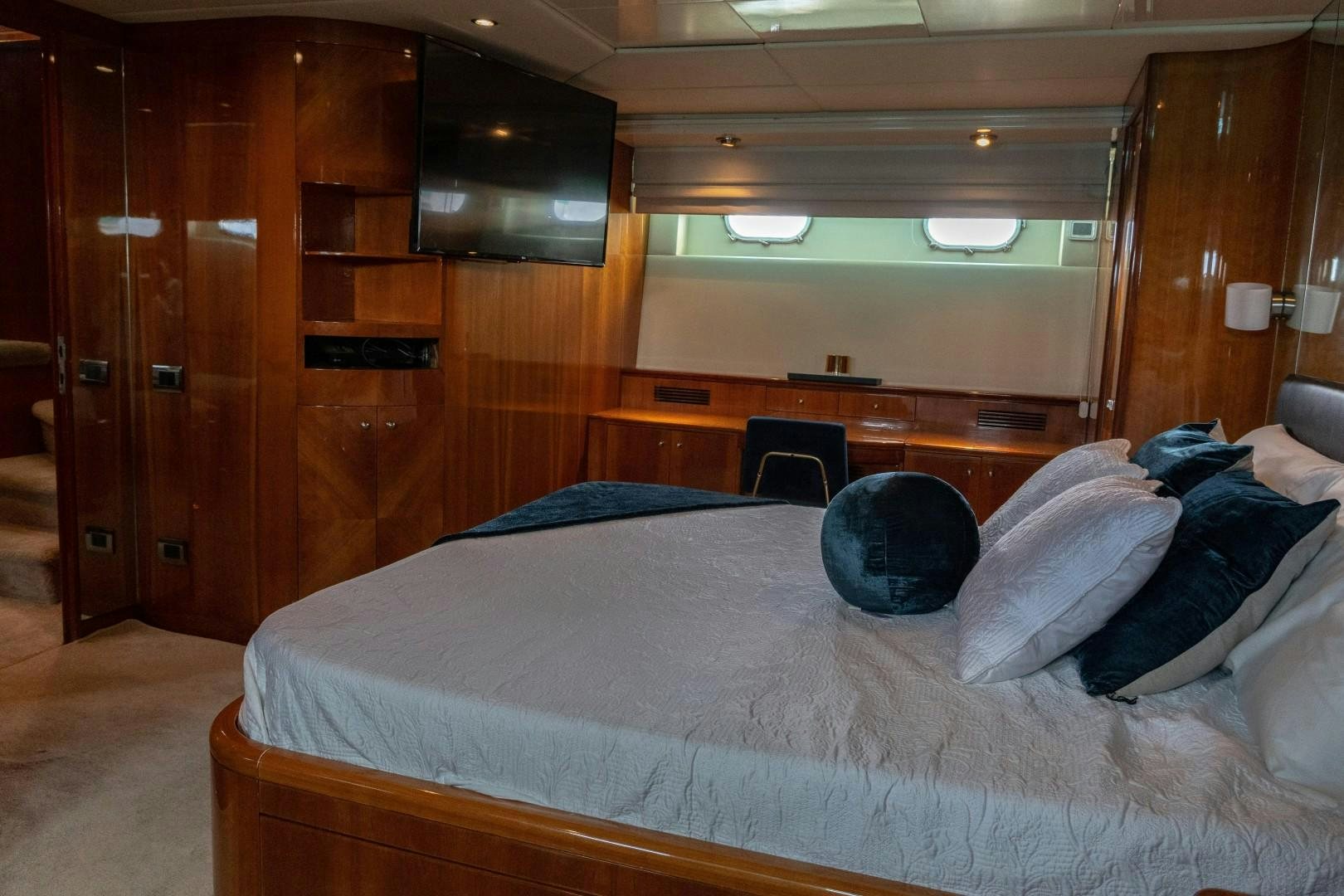 a bed in a room aboard EL CAPRICHO Yacht for Sale