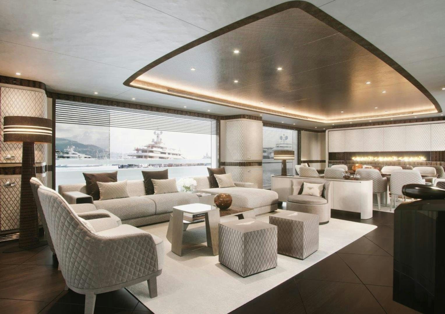 a large room with a large glass ceiling and a large window aboard G 300 Yacht for Sale