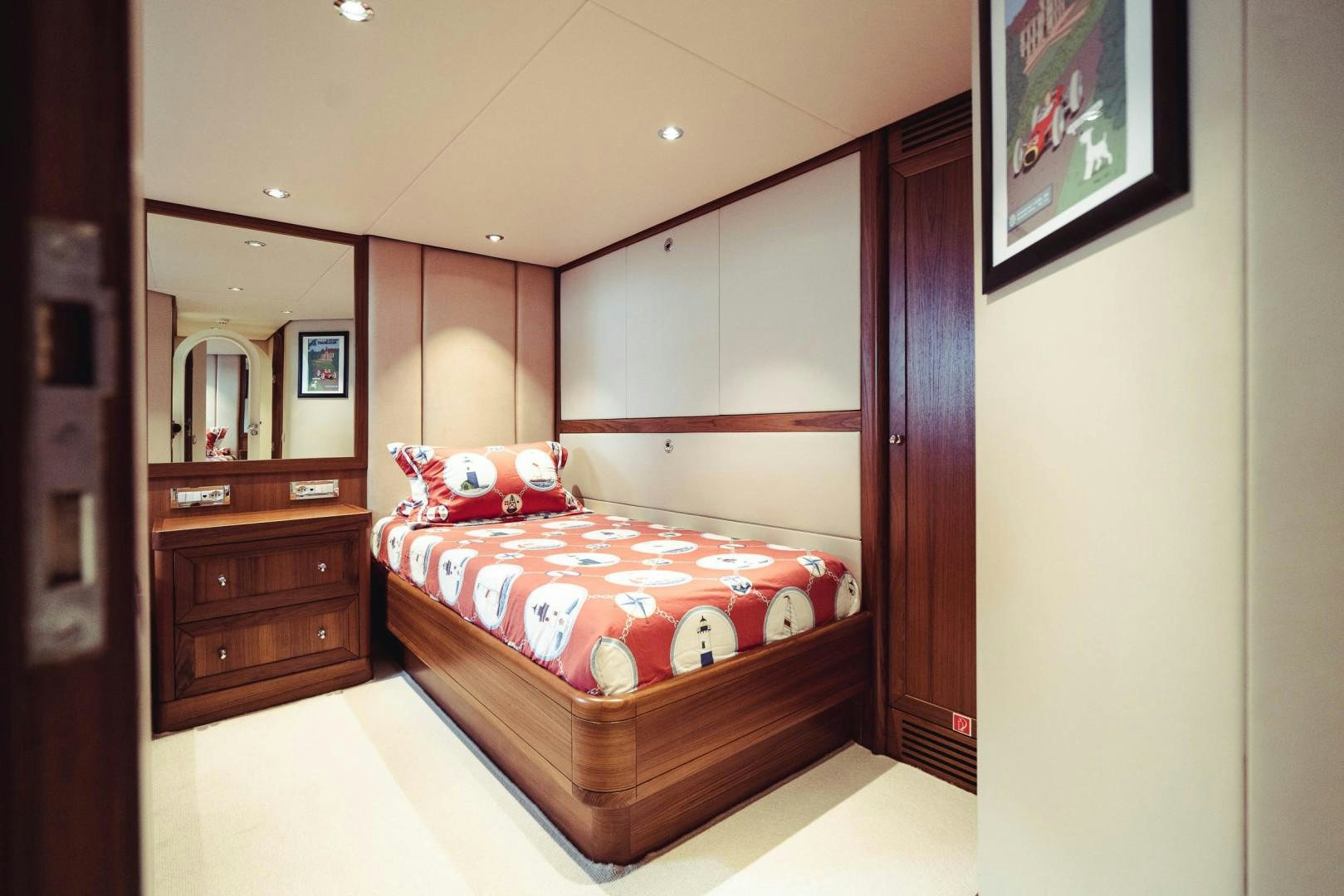 a bed in a room aboard WIZARD Yacht for Sale