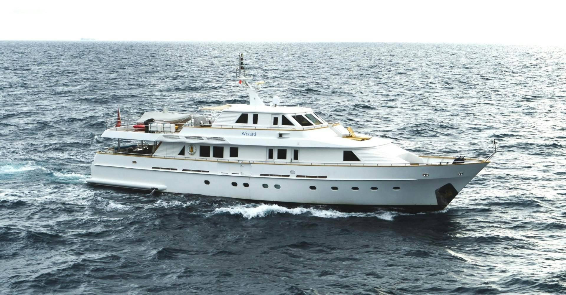 a white boat in the water aboard WIZARD Yacht for Sale