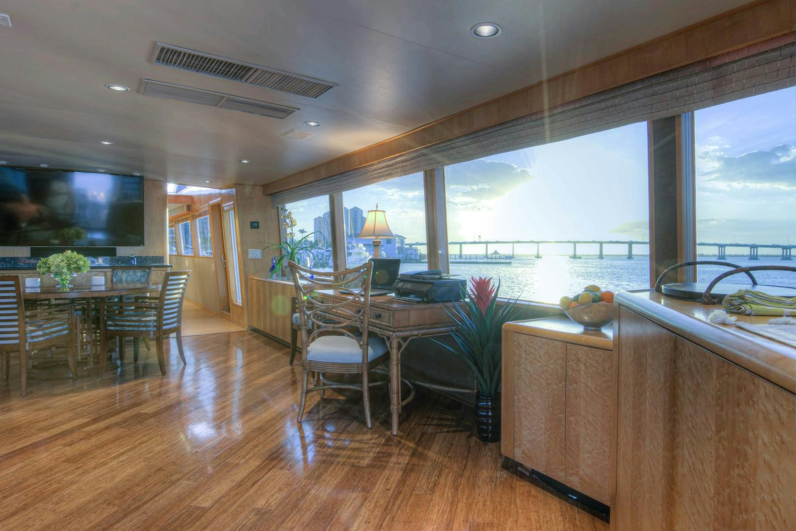 a large kitchen with a large window aboard LADY LEX Yacht for Sale