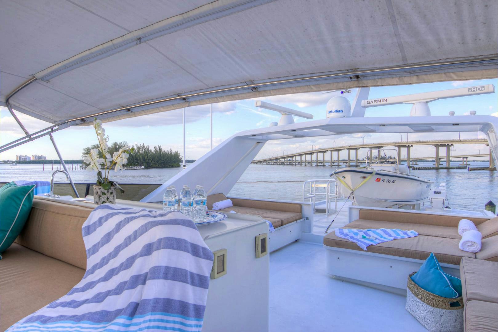 a room with a bed and a large white tent aboard LADY LEX Yacht for Sale