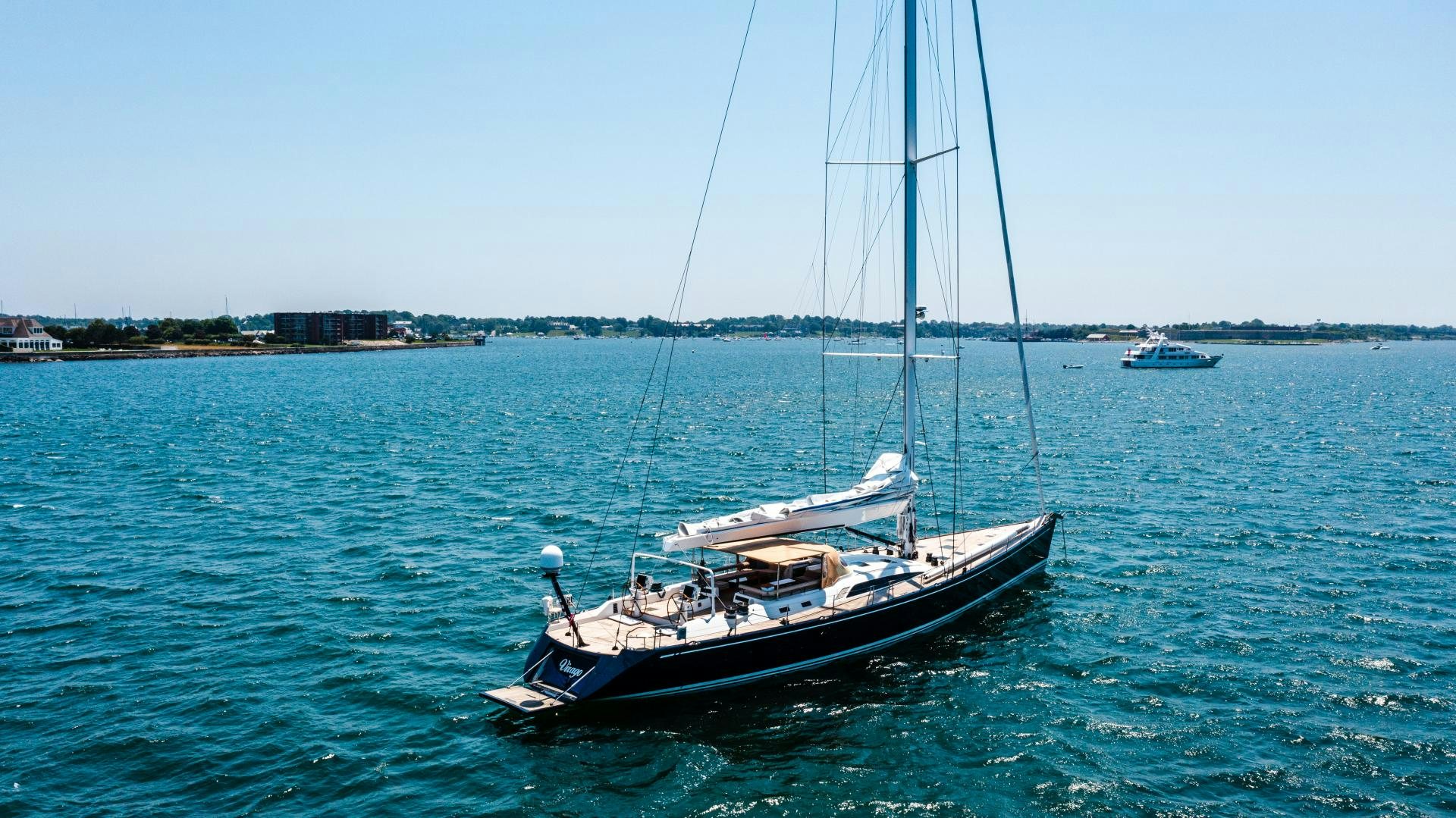 a boat sailing on the water aboard VIRAGO Yacht for Sale