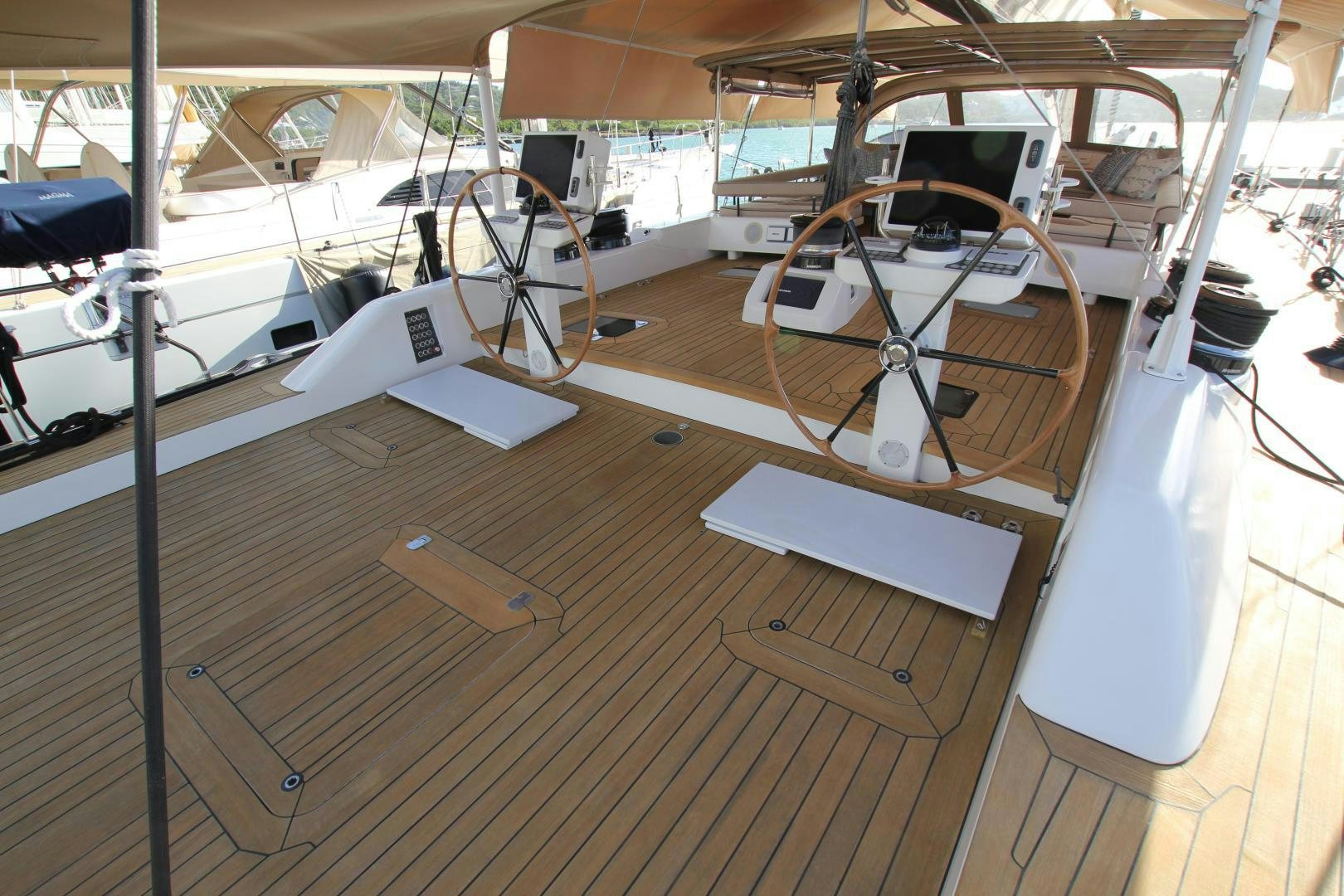a large white machine on a wooden table aboard VIRAGO Yacht for Sale