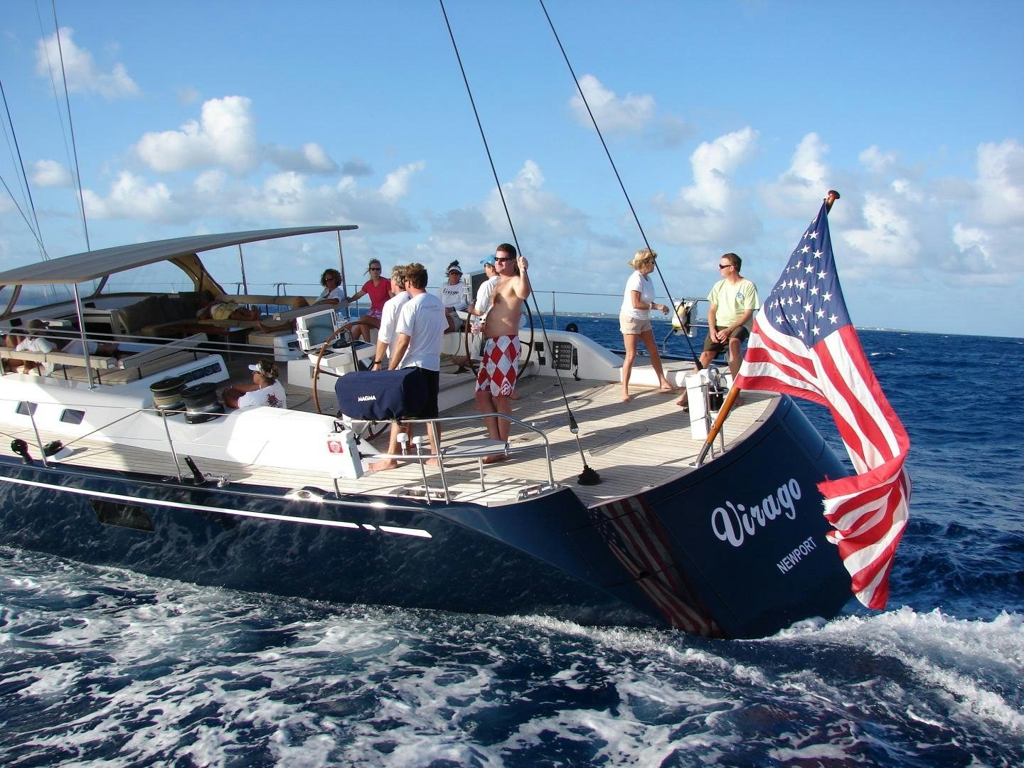 a group of people on a boat aboard VIRAGO Yacht for Sale