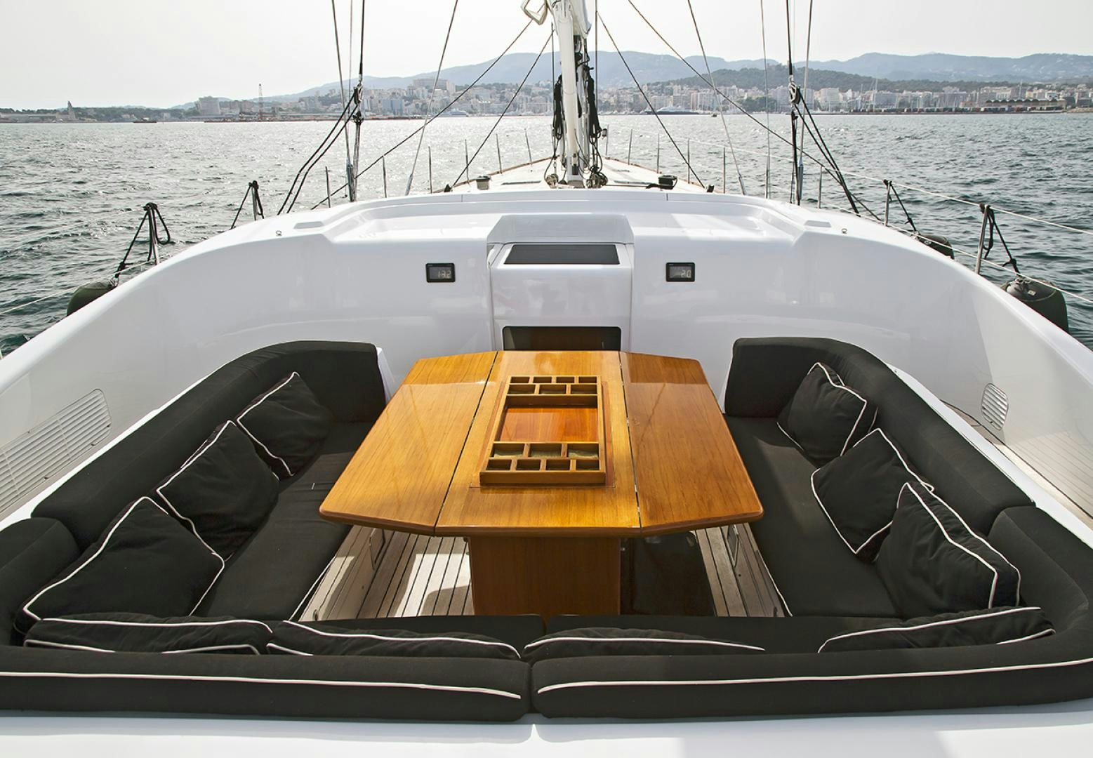 a boat with a wood steering wheel aboard HAVANA OF LONDON Yacht for Sale