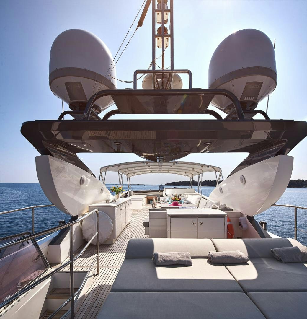 a large ship with a large propeller aboard HUMMINGBIRD Yacht for Sale