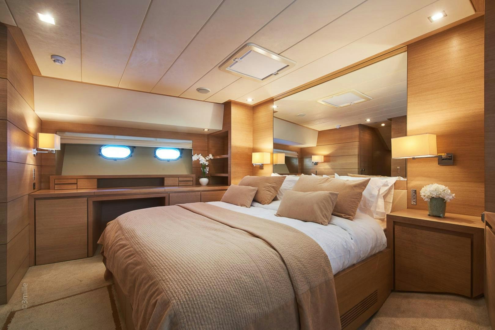 a bed in a room aboard HUMMINGBIRD Yacht for Sale