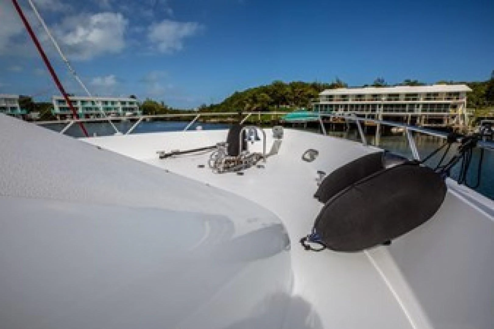 a close-up of a white boat aboard TAIMA Yacht for Sale