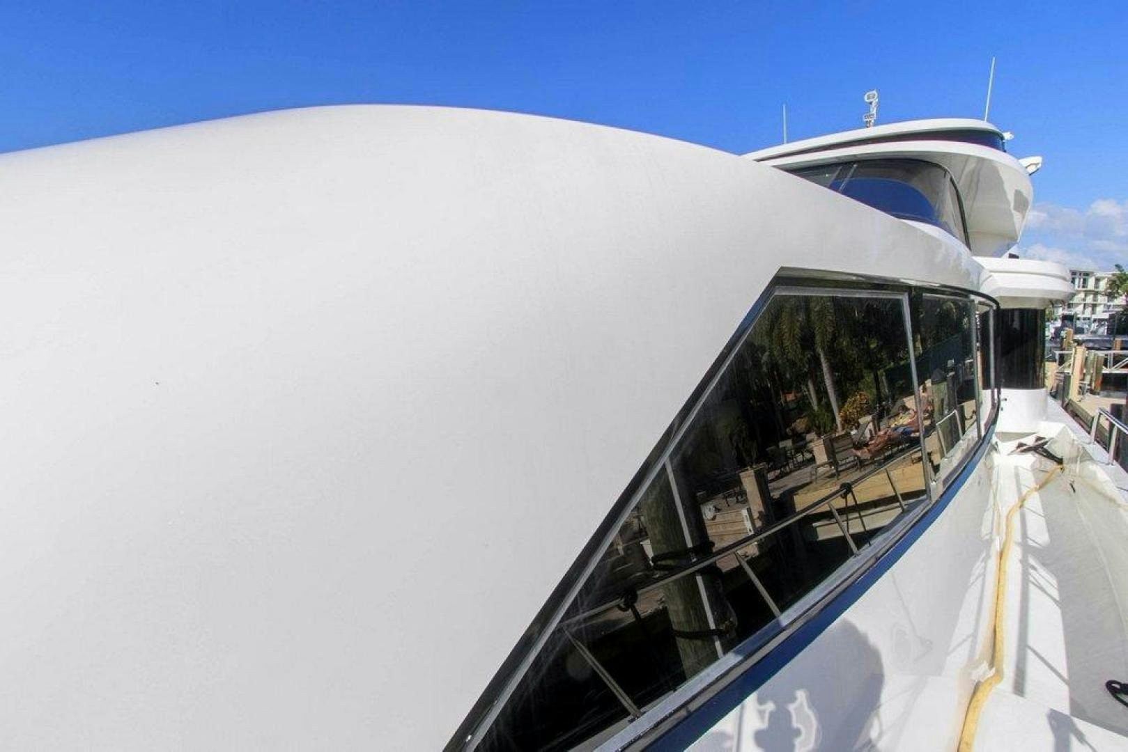 a white boat with a large white dome on it aboard MONARCH Yacht for Sale