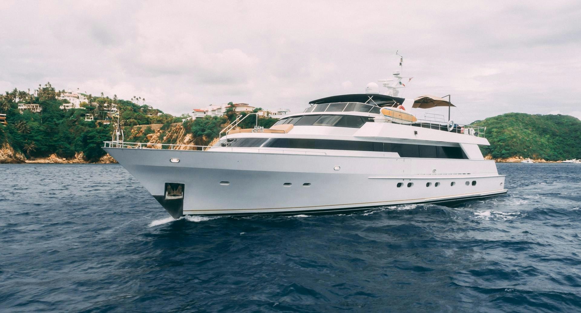 a white yacht on the water aboard MARAZUL Yacht for Sale
