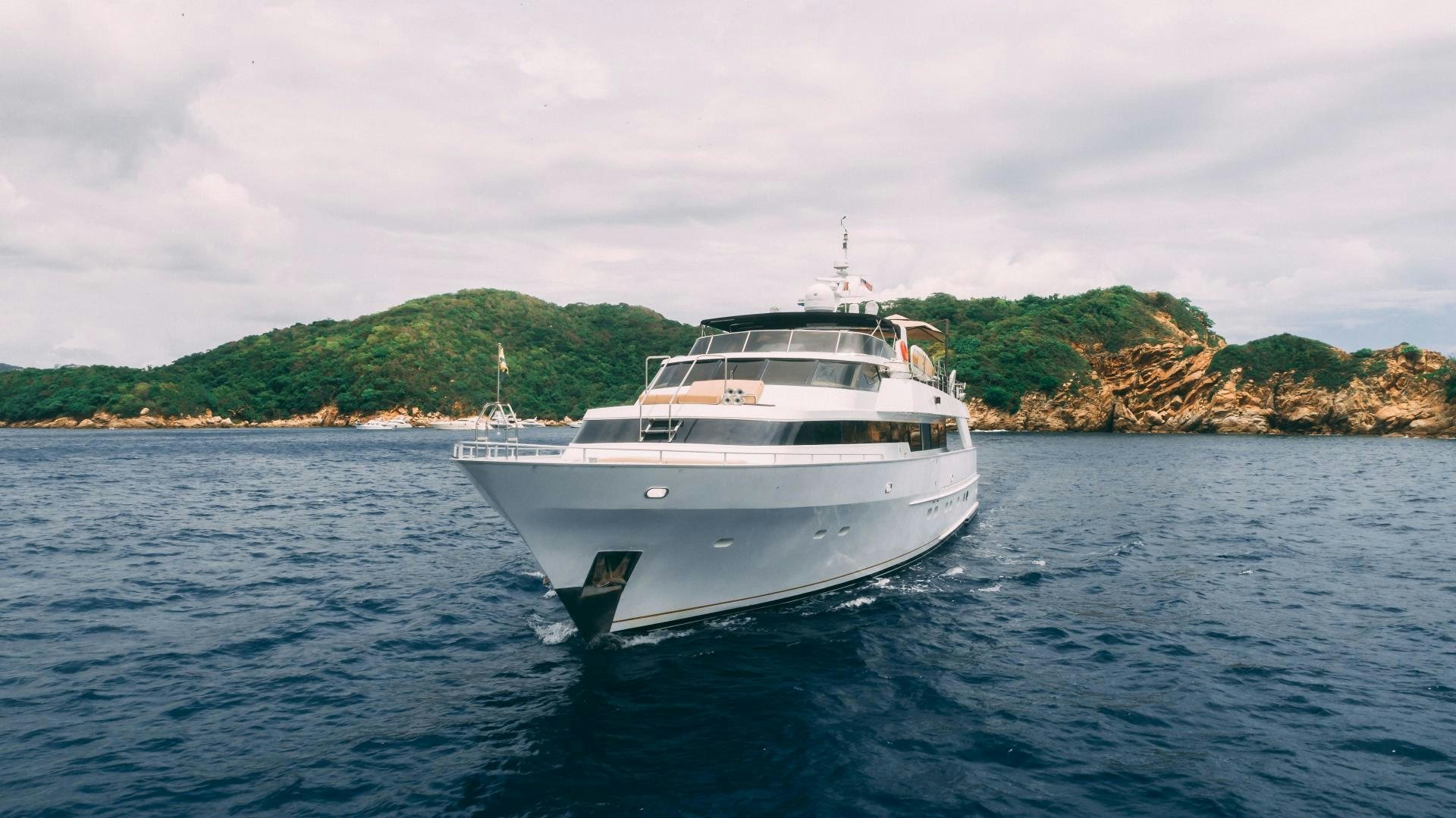 a white boat in the water aboard MARAZUL Yacht for Sale