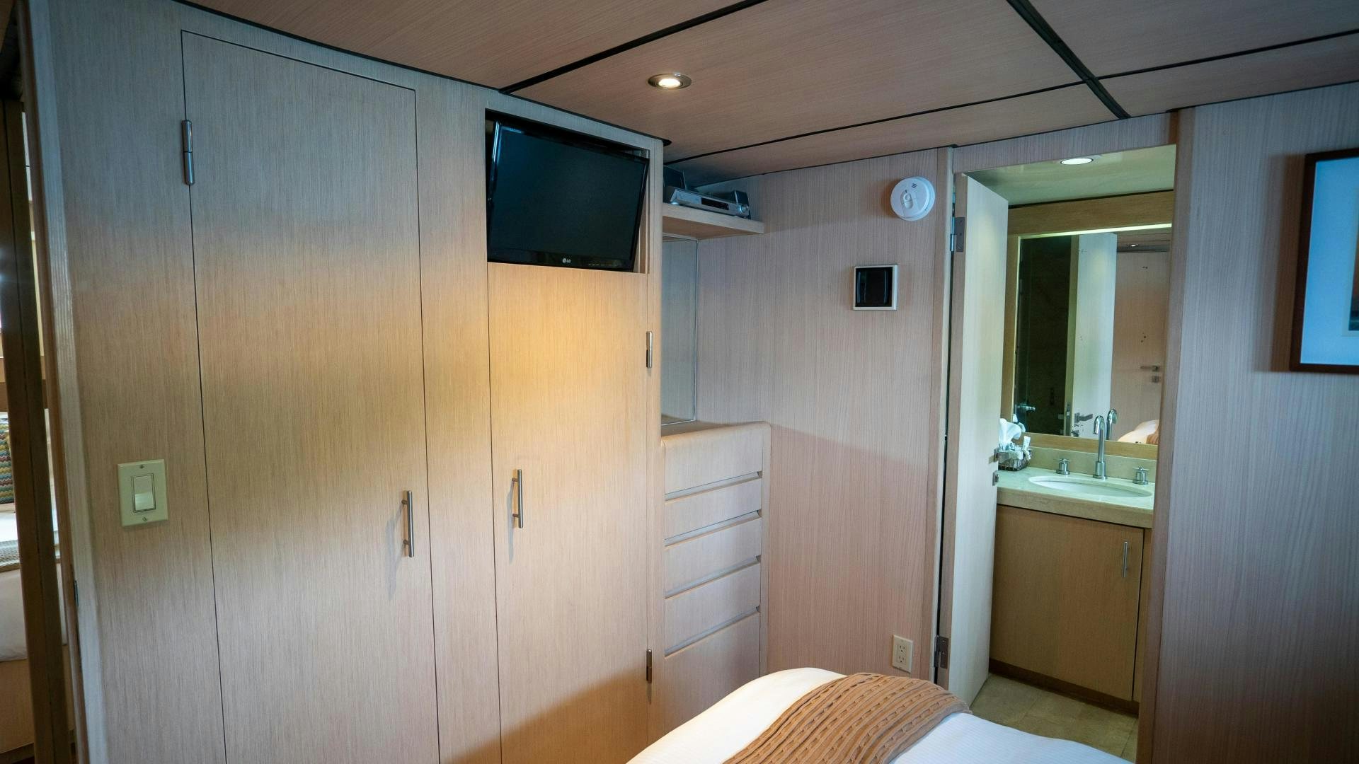 a bathroom with a large closet aboard MARAZUL Yacht for Sale