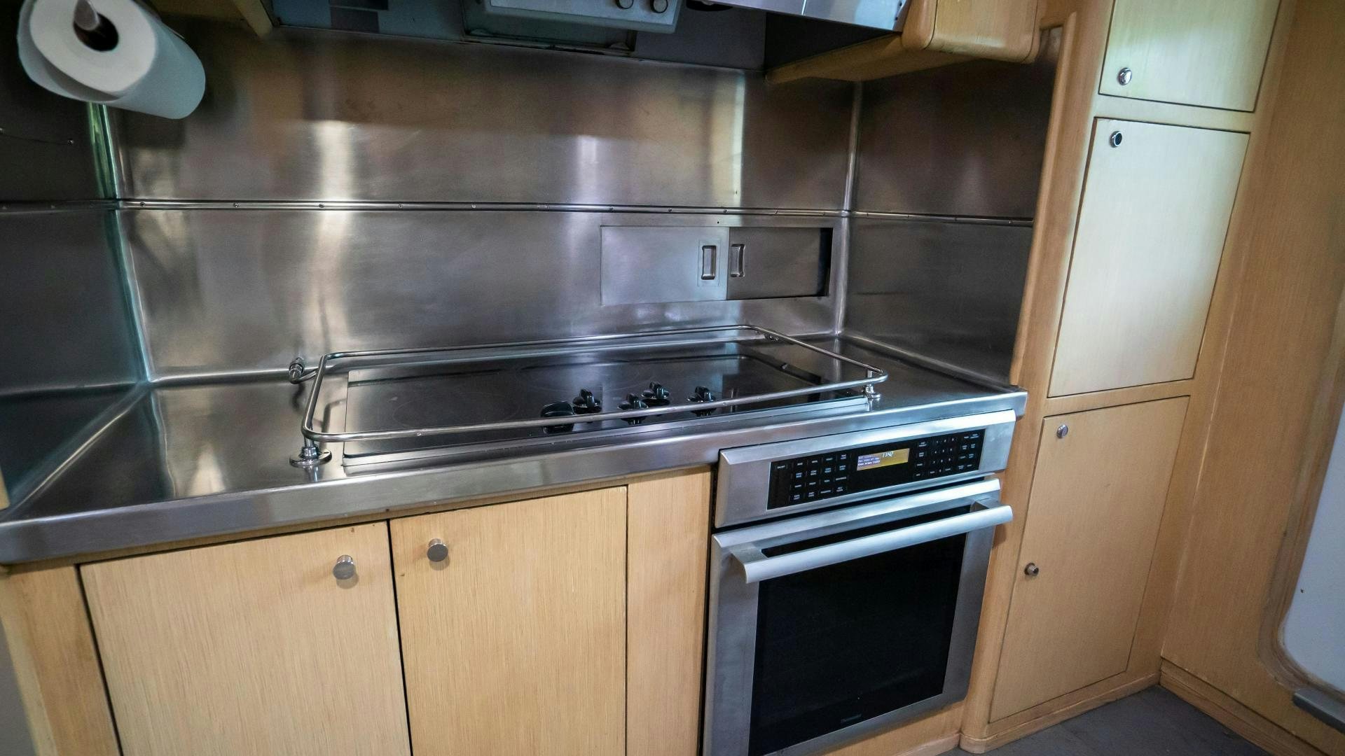 a stainless steel stove in a kitchen aboard MARAZUL Yacht for Sale