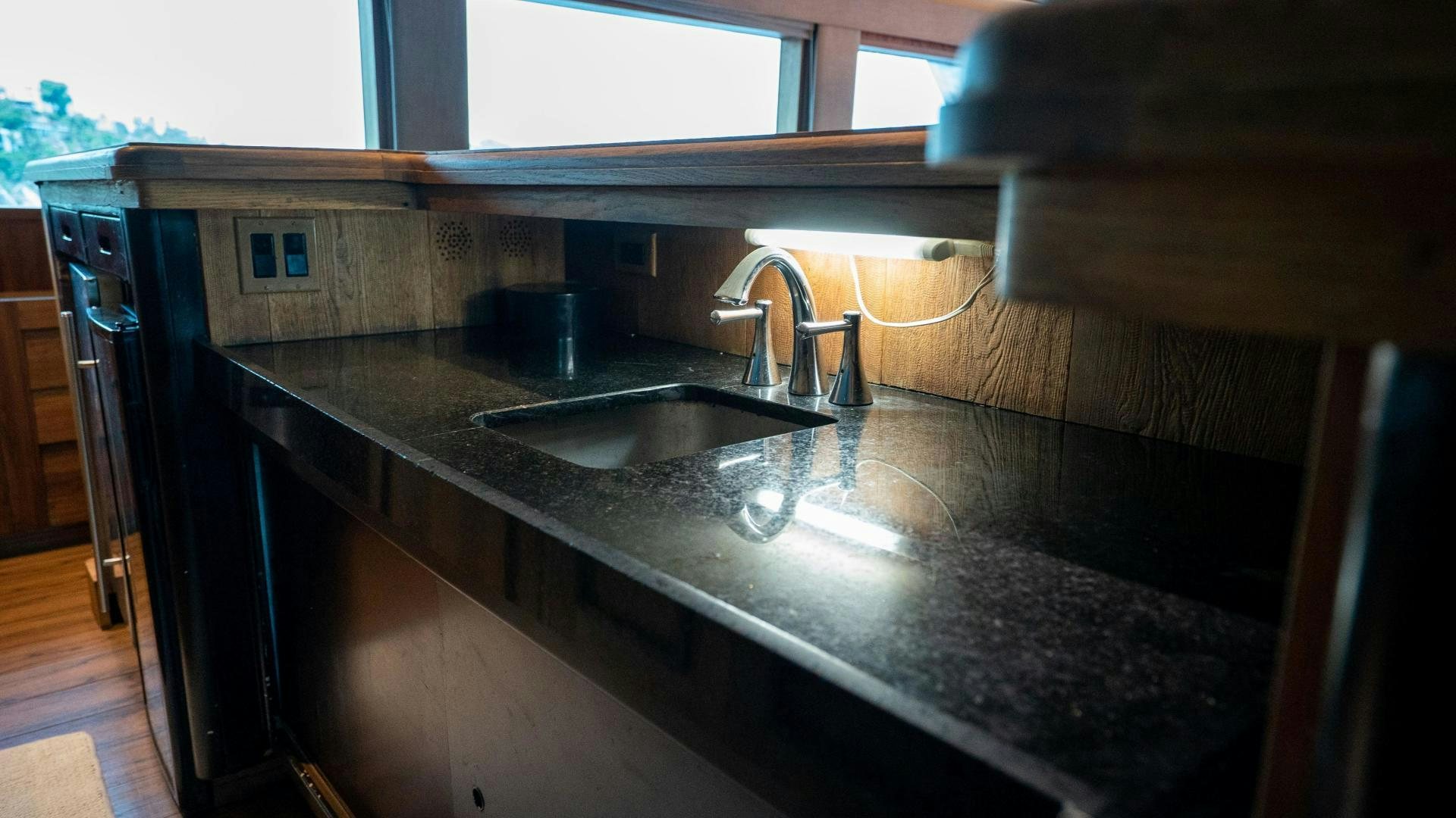 a kitchen with a sink aboard MARAZUL Yacht for Sale