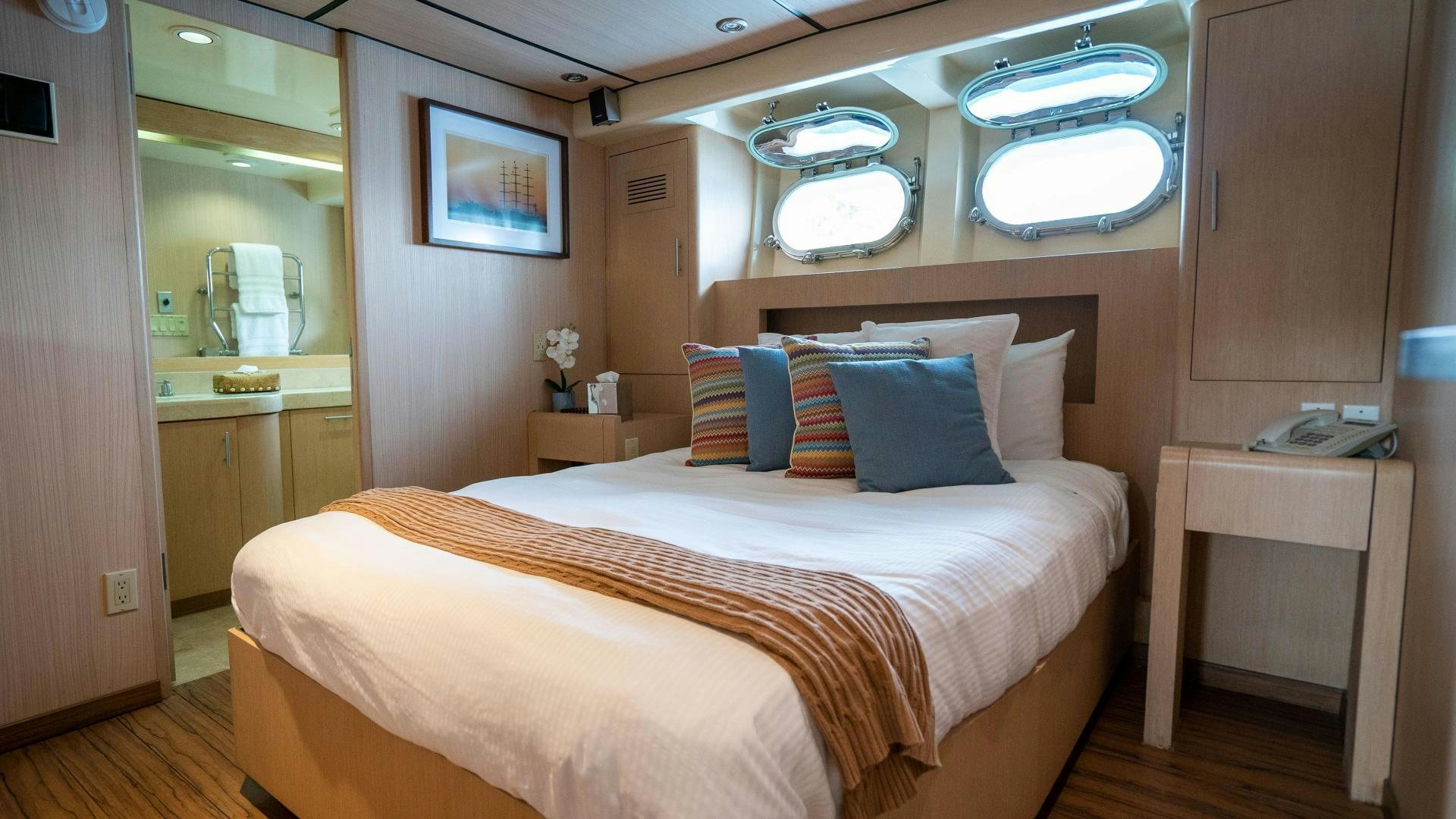 a bed in a room aboard MARAZUL Yacht for Sale