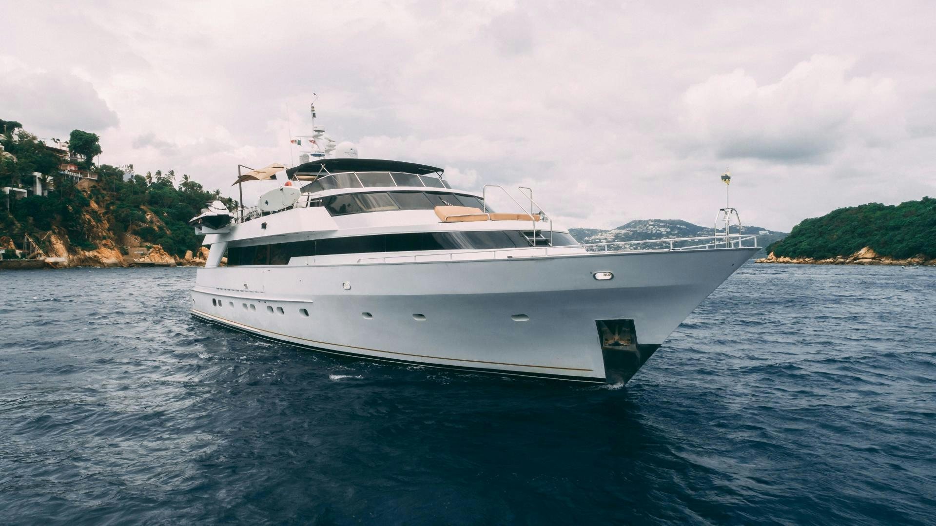 a white yacht on the water aboard MARAZUL Yacht for Sale