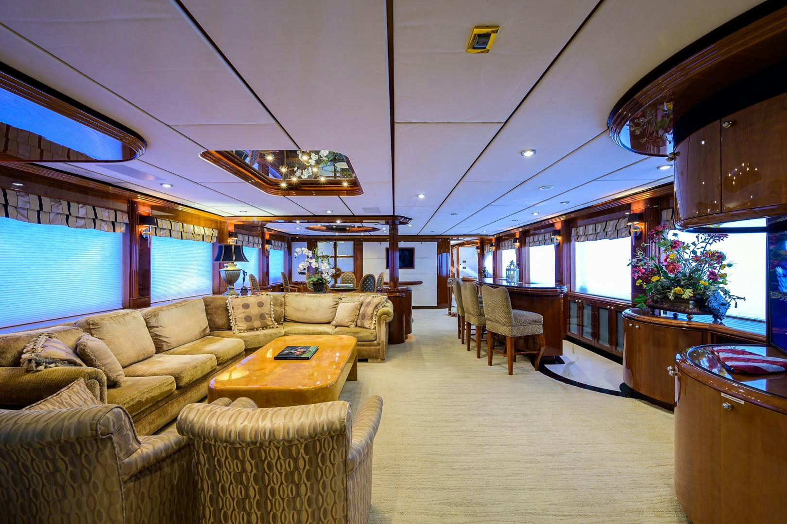 a living room with a large window aboard MY DESTINY Yacht for Sale