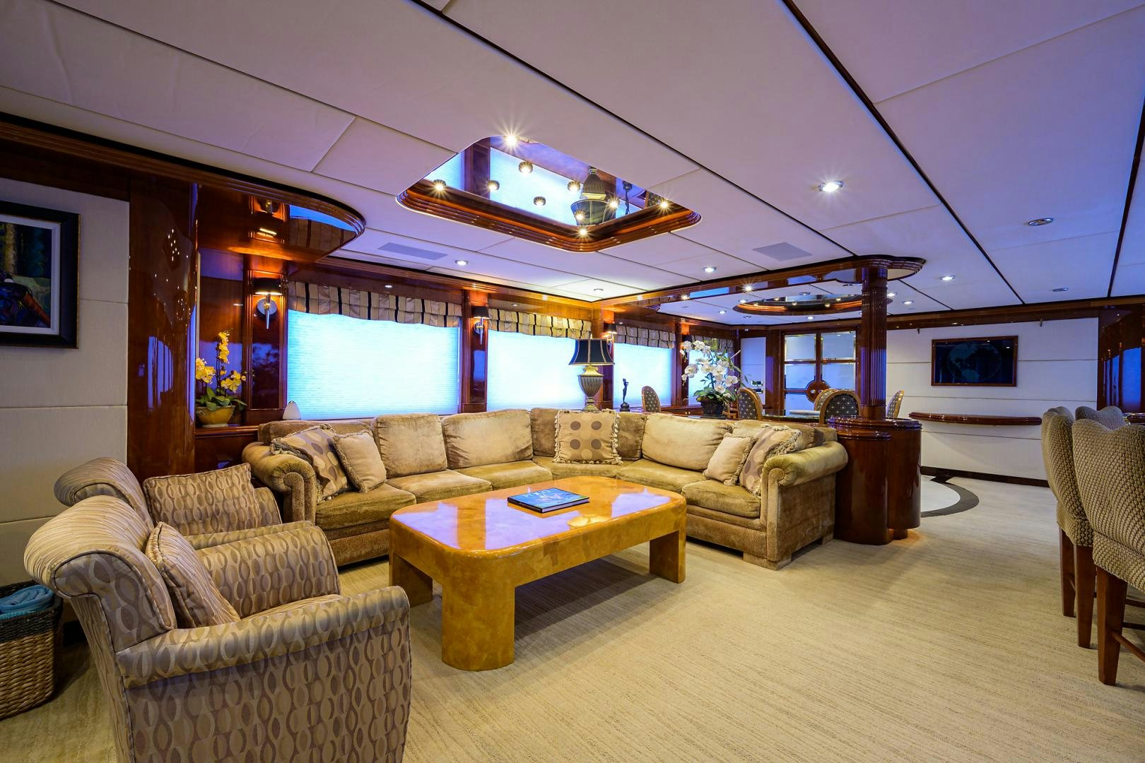 a living room with a large window aboard MY DESTINY Yacht for Sale