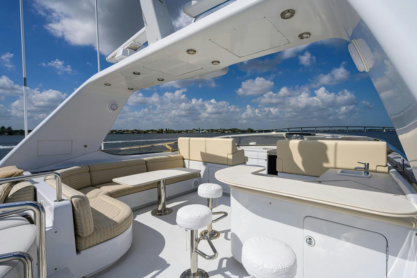 a large white yacht with a large deck and a large body of water aboard MY DESTINY Yacht for Sale